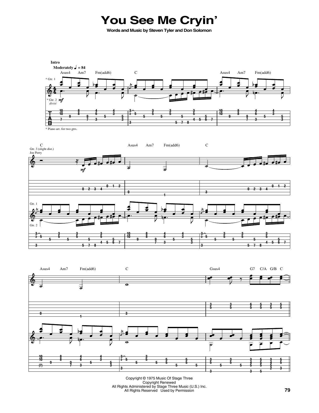 Download Aerosmith You See Me Cryin' Sheet Music and learn how to play Guitar Tab PDF digital score in minutes