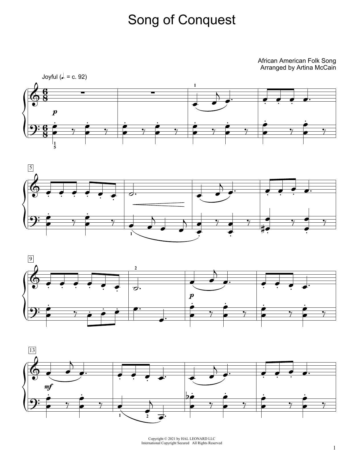 Download African American Folk Song Song Of Conquest (arr. Artina McCain) Sheet Music and learn how to play Educational Piano PDF digital score in minutes