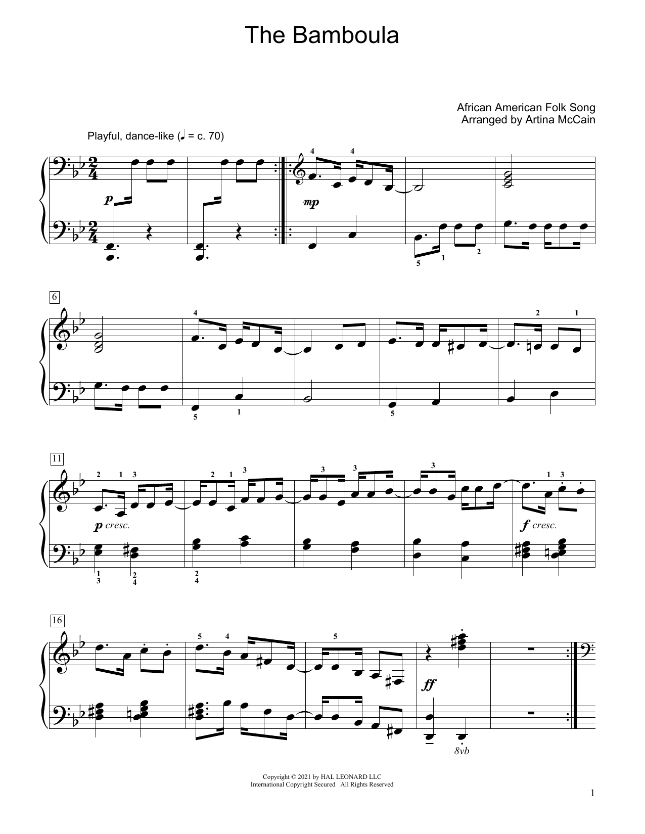Download African American Folk Song The Bamboula (arr. Artina McCain) Sheet Music and learn how to play Educational Piano PDF digital score in minutes