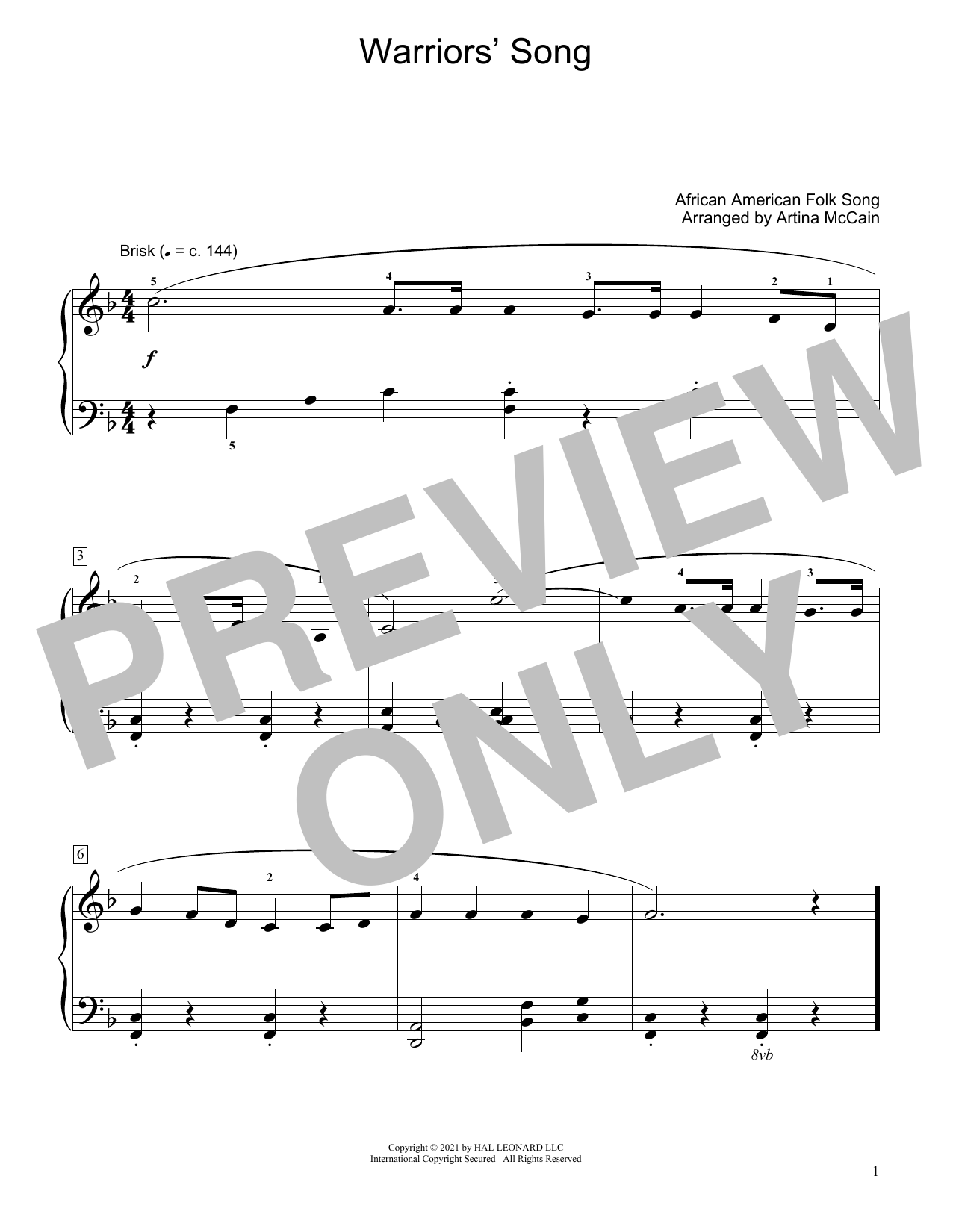 Download African American Folk Song Warriors' Song (arr. Artina McCain) Sheet Music and learn how to play Educational Piano PDF digital score in minutes
