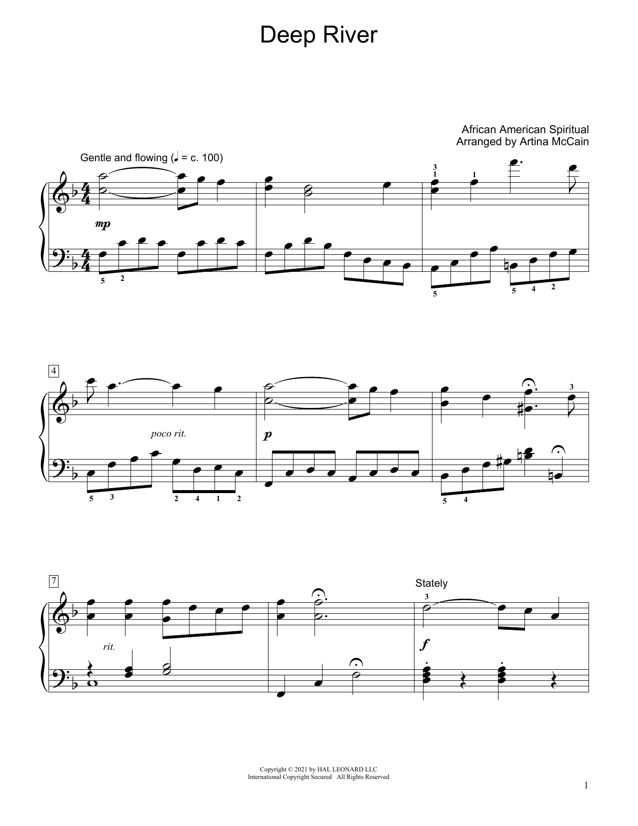 Download African-American Spiritual Deep River (arr. Artina McCain) Sheet Music and learn how to play Educational Piano PDF digital score in minutes