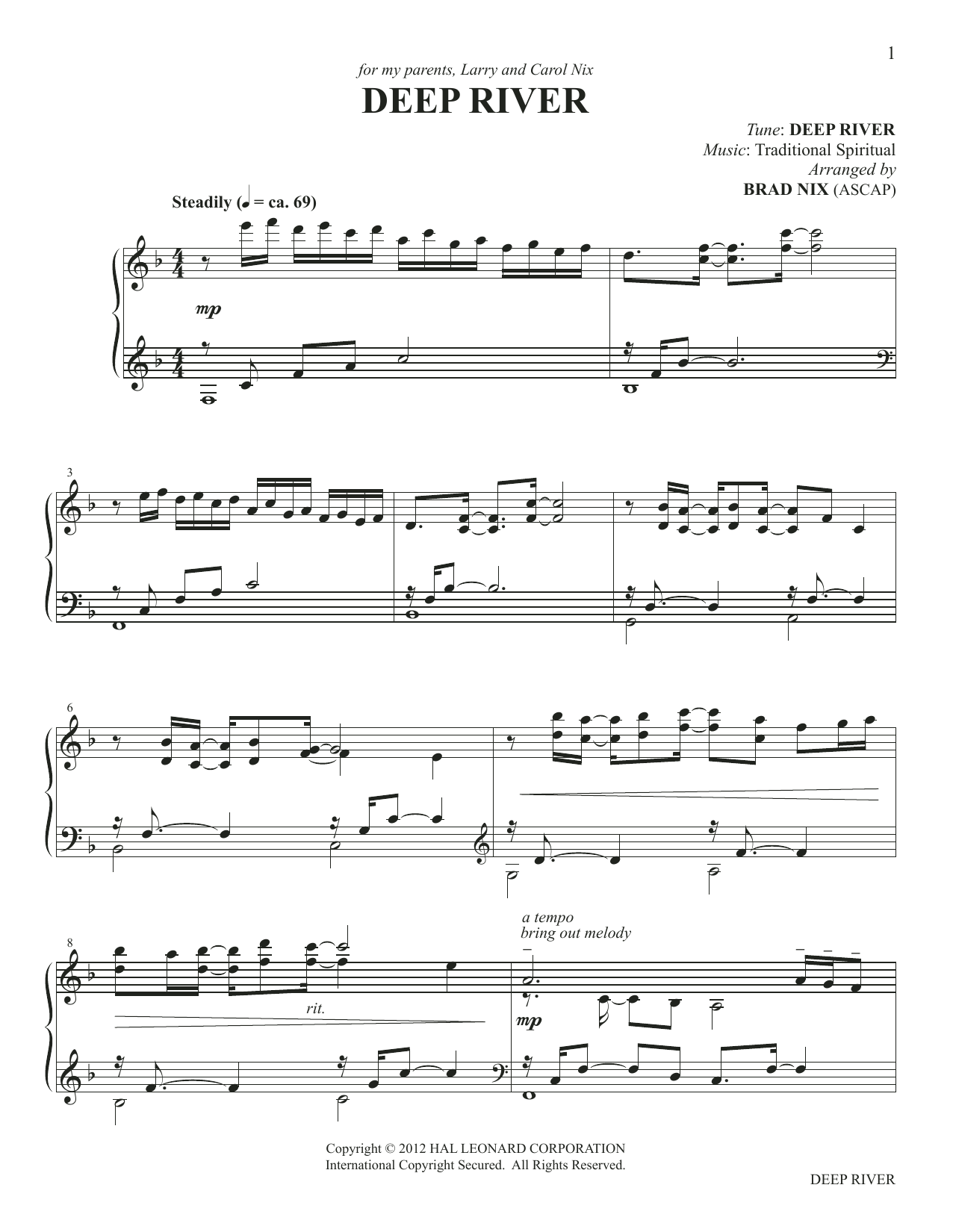 Download African-American Spiritual Deep River (arr. Brad Nix) Sheet Music and learn how to play Piano Solo PDF digital score in minutes