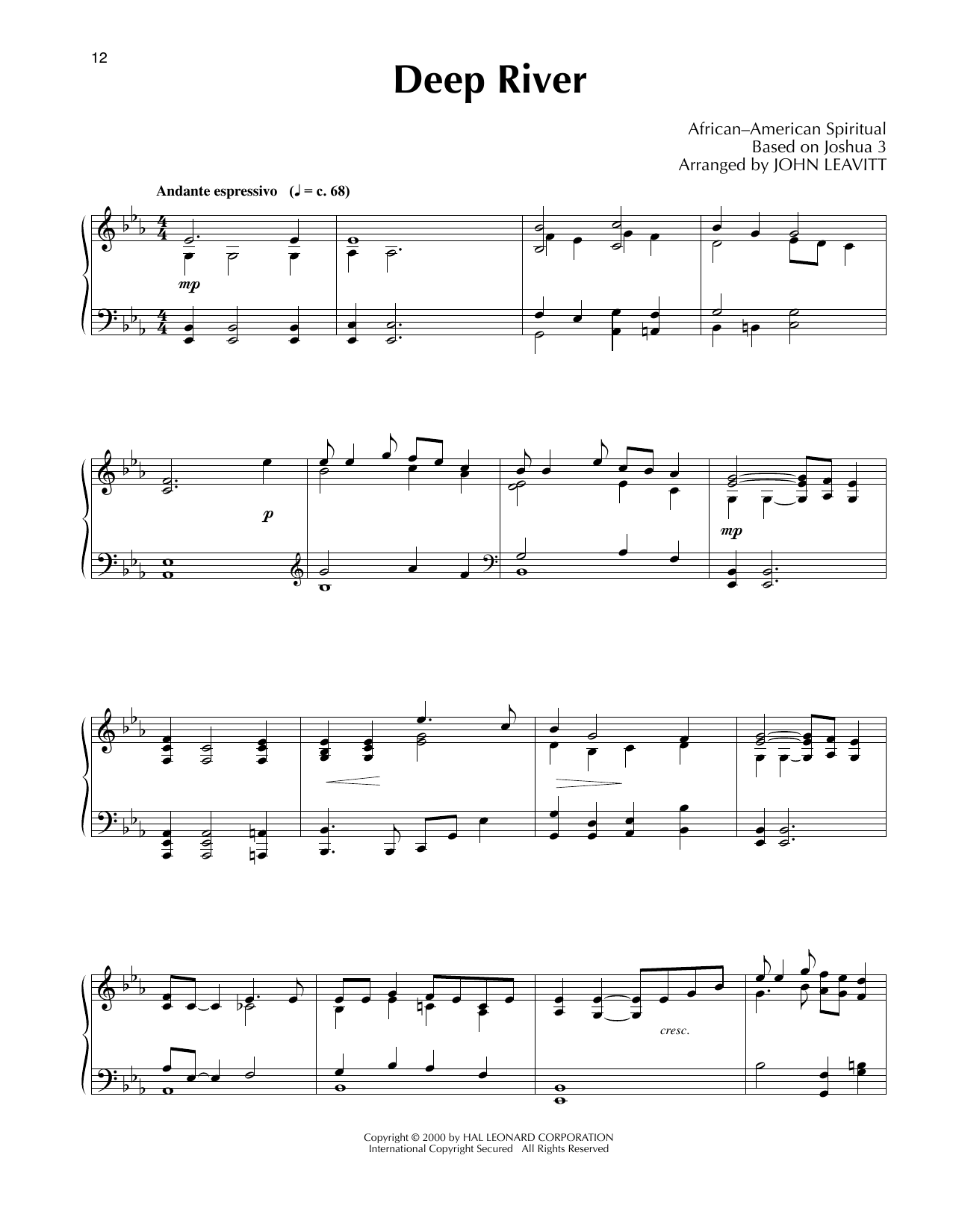 Download African-American Spiritual Deep River (arr. John Leavitt) Sheet Music and learn how to play Piano Solo PDF digital score in minutes