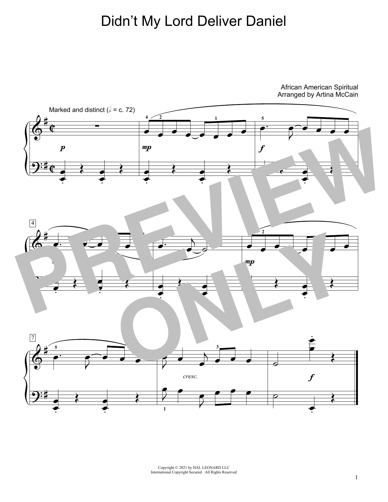 Download African-American Spiritual Didn't My Lord Deliver Daniel? (arr. Artina McCain) Sheet Music and learn how to play Educational Piano PDF digital score in minutes