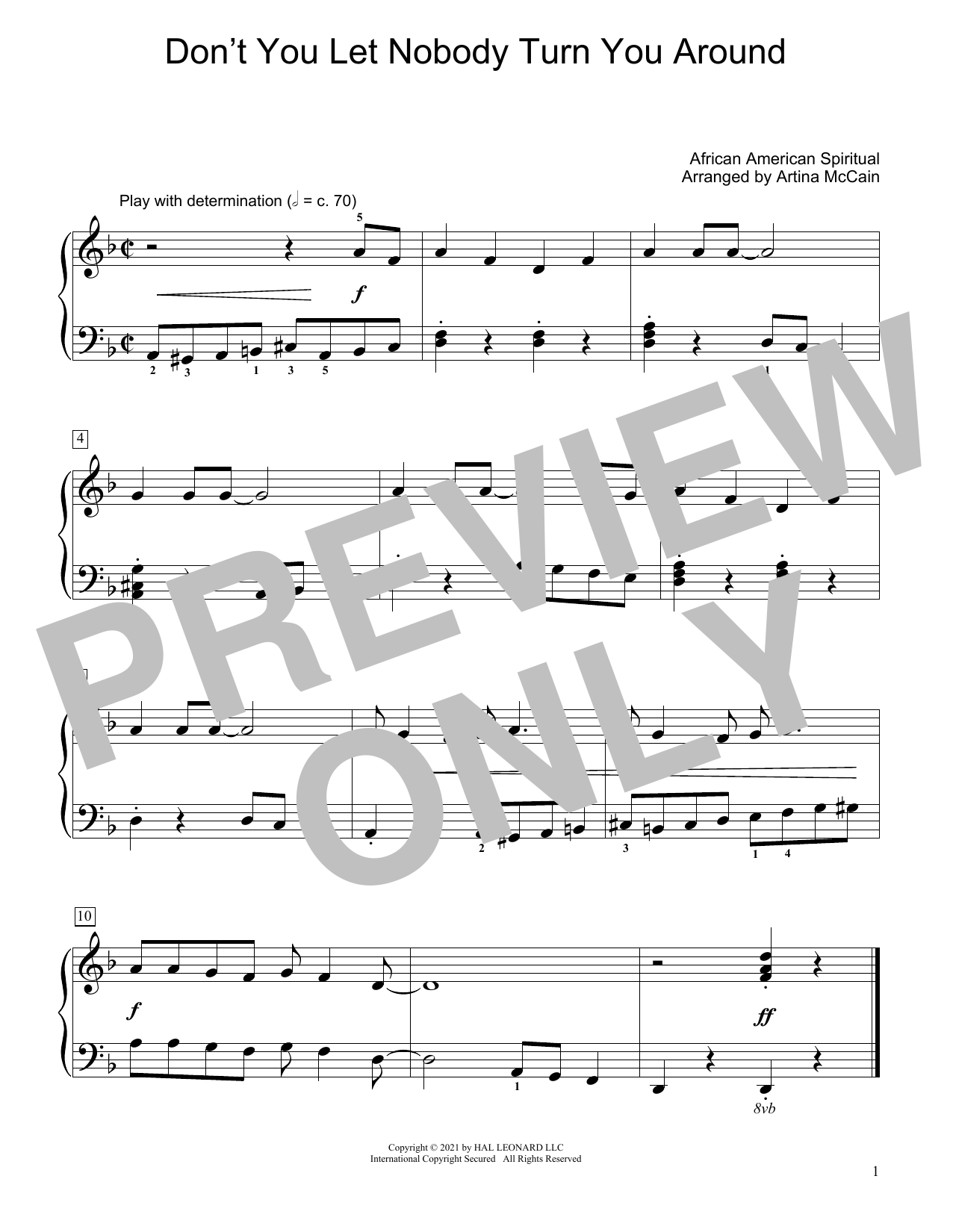 Download African American Spiritual Don't You Let Nobody Turn You Around (arr. Artina McCain) Sheet Music and learn how to play Educational Piano PDF digital score in minutes