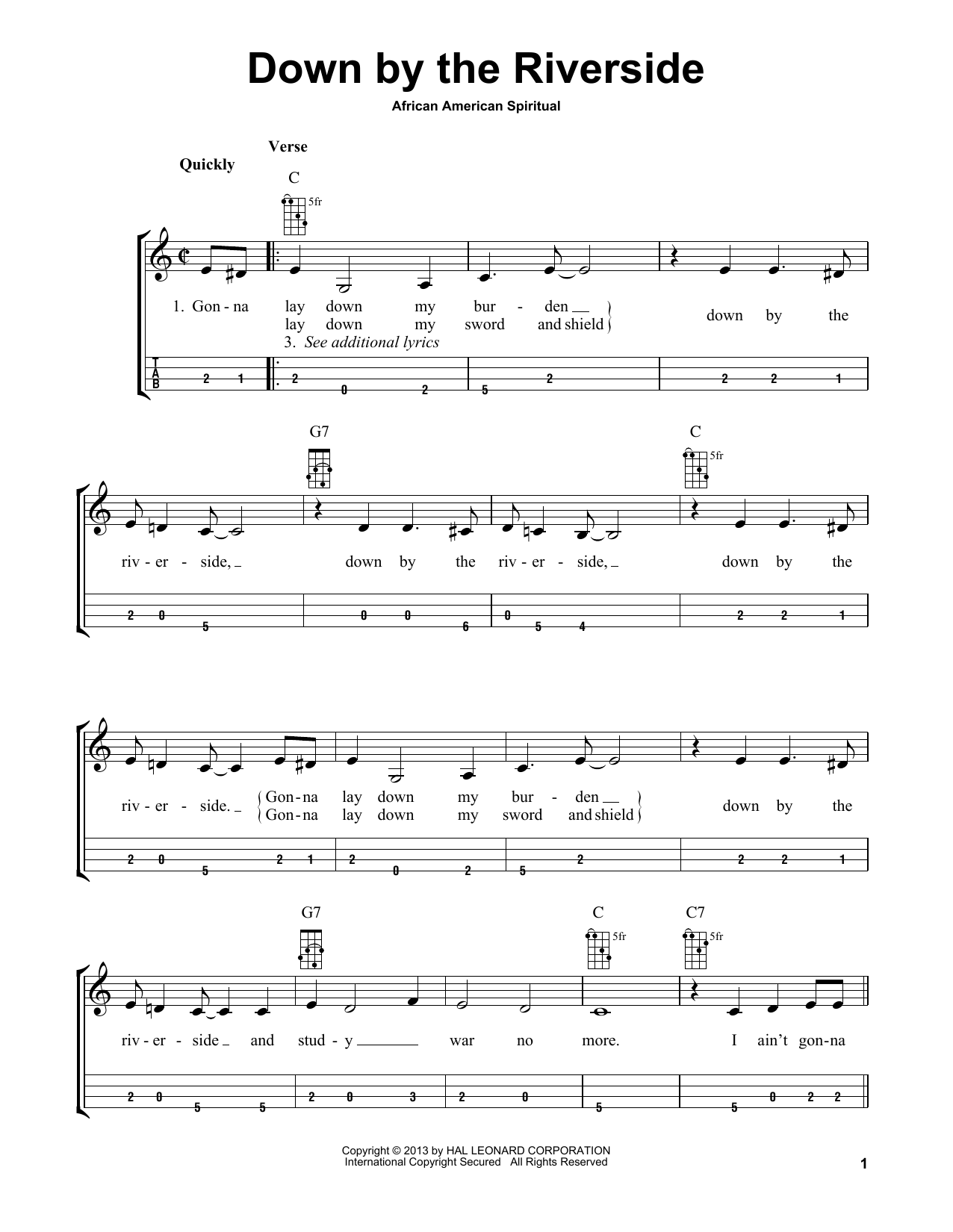 Download African American Spiritual Down By The Riverside (arr. Bobby Westfall) Sheet Music and learn how to play Mandolin PDF digital score in minutes