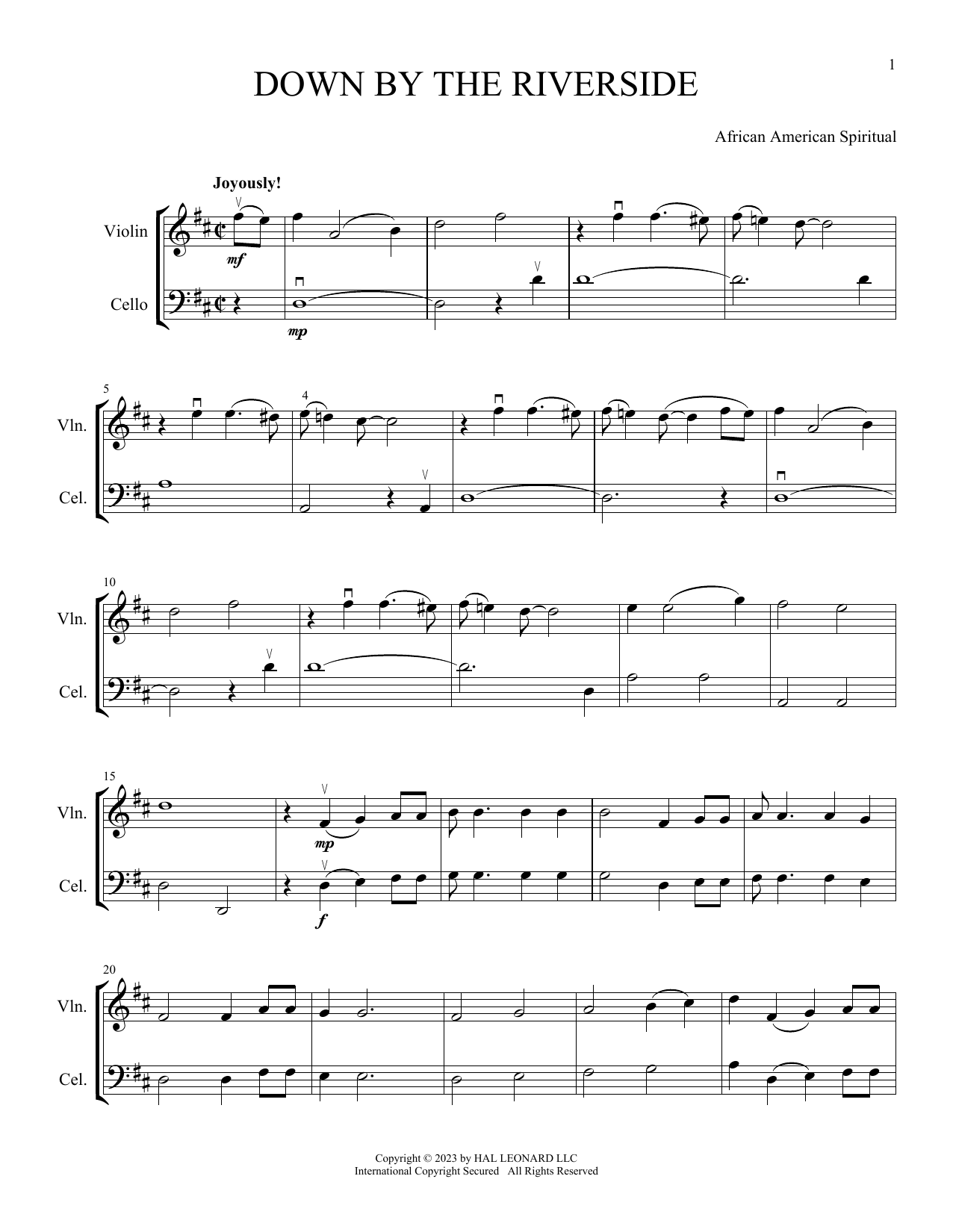 Download African American Spiritual Down By The Riverside (arr. Michelle Hynson) Sheet Music and learn how to play Instrumental Duet PDF digital score in minutes