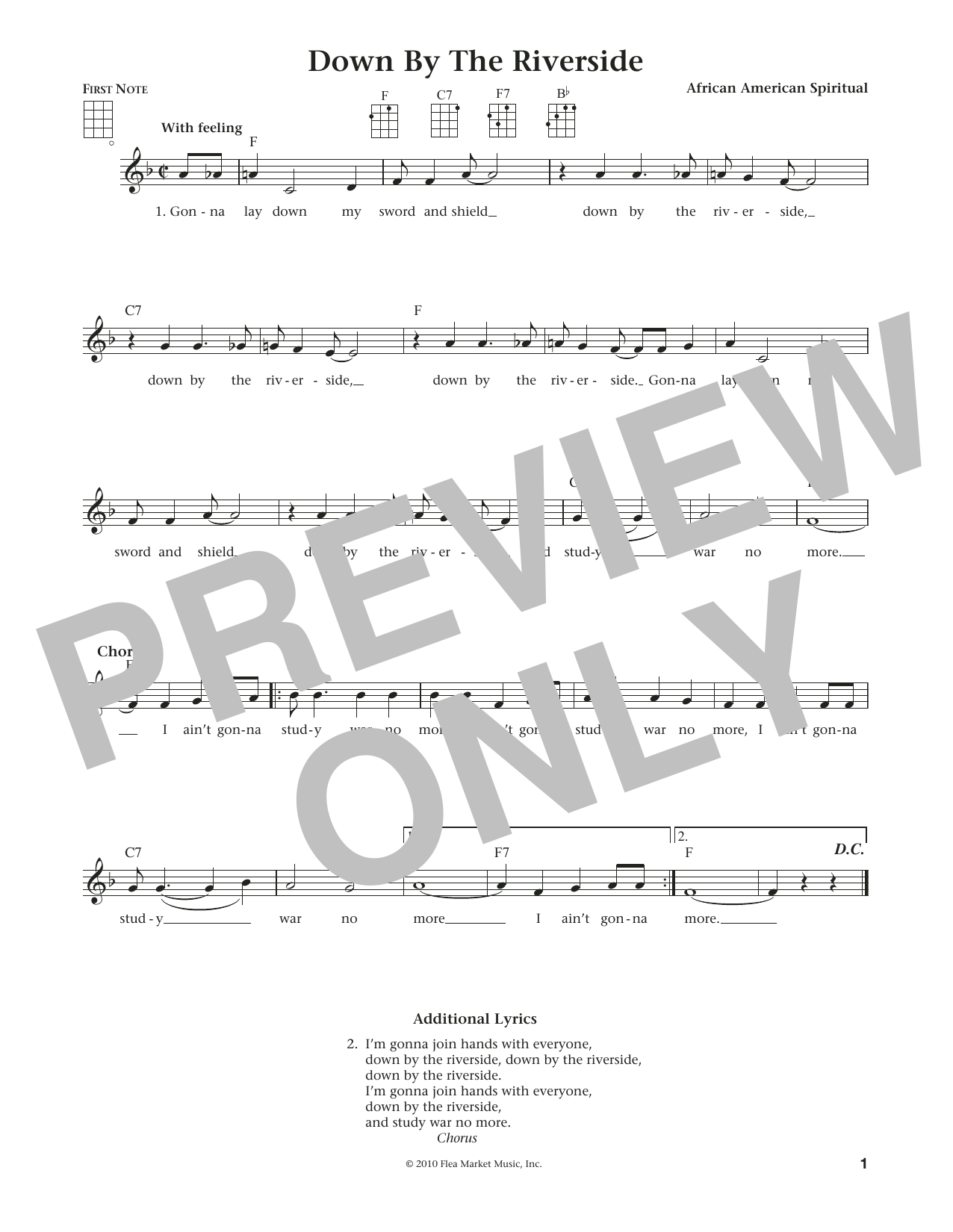 Download African American Spiritual Down By The Riverside Sheet Music and learn how to play Ukulele PDF digital score in minutes