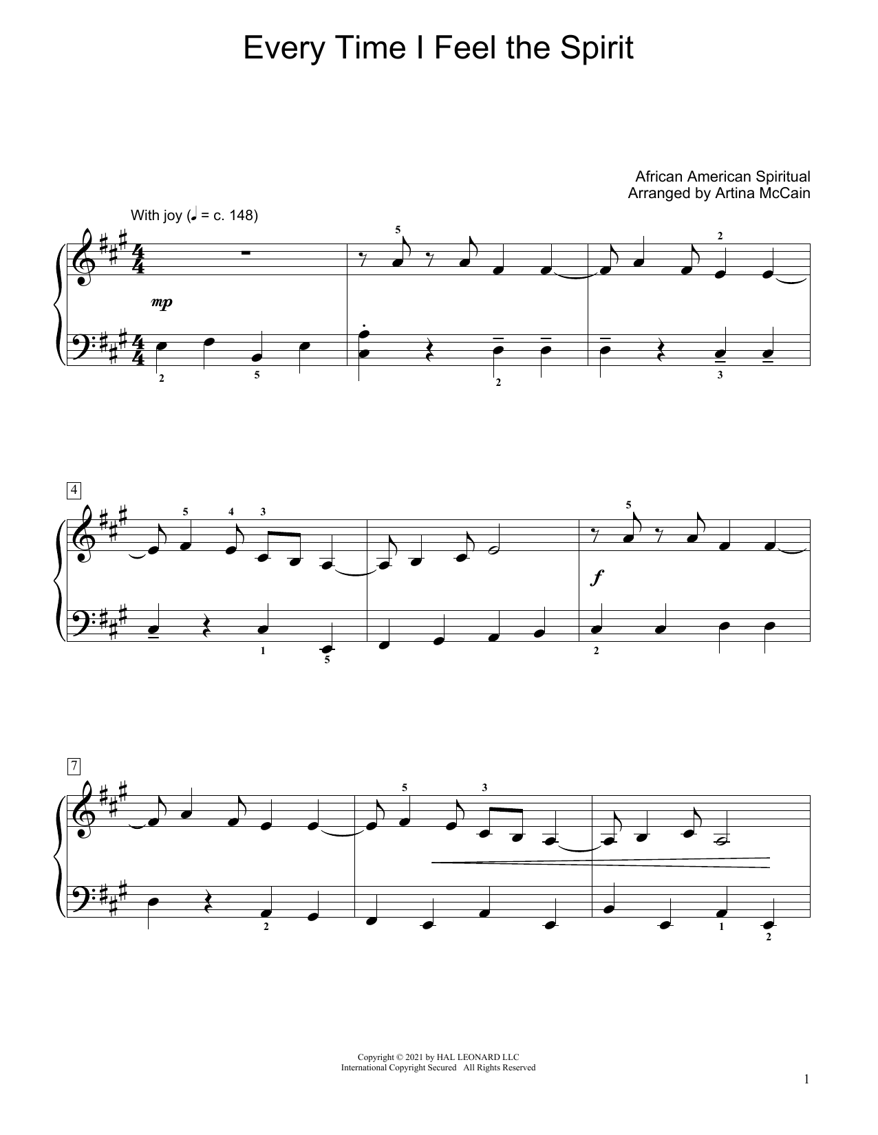 Download African-American Spiritual Every Time I Feel The Spirit (arr. Artina McCain) Sheet Music and learn how to play Educational Piano PDF digital score in minutes