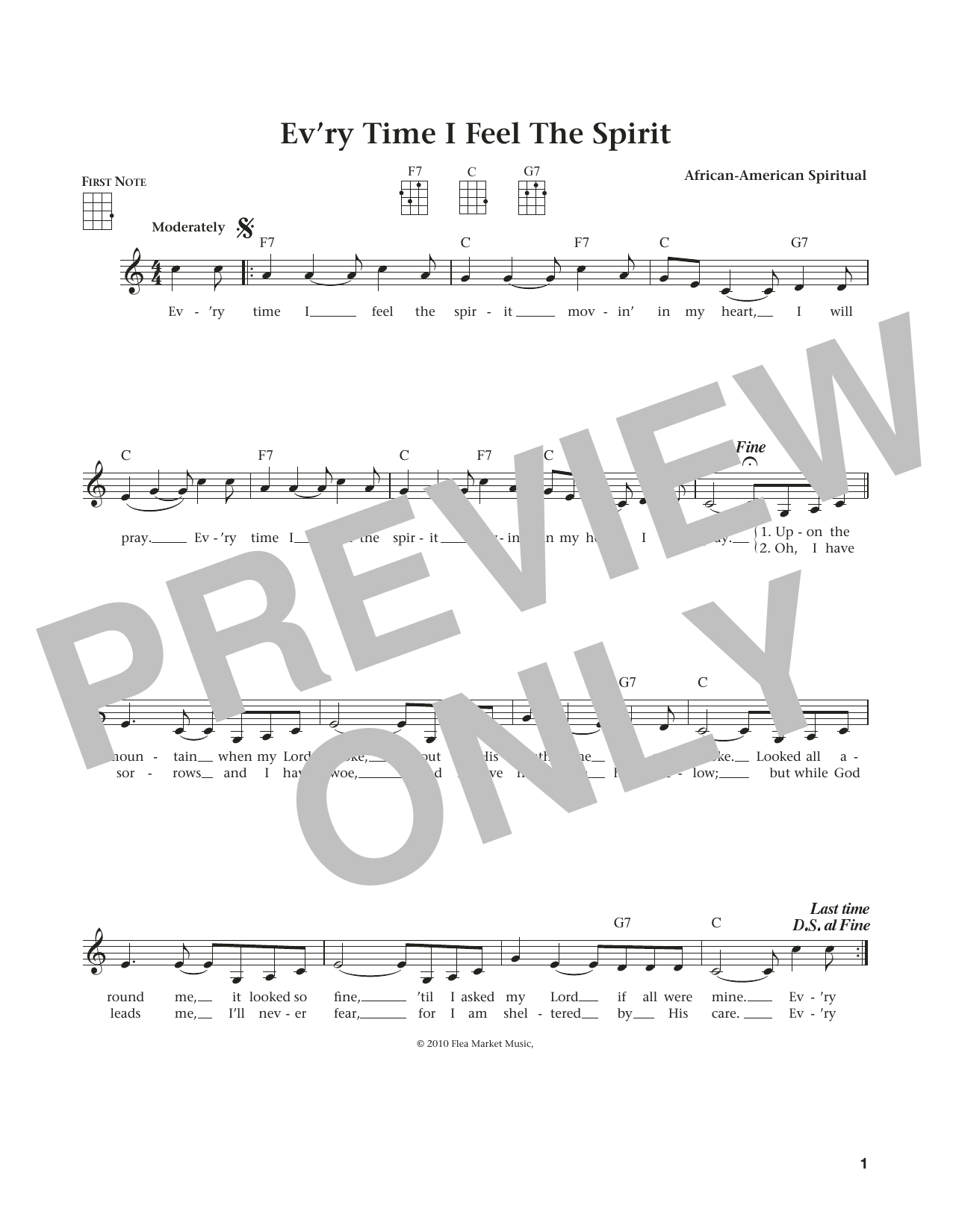 Download African-American Spiritual Every Time I Feel The Spirit Sheet Music and learn how to play Ukulele PDF digital score in minutes