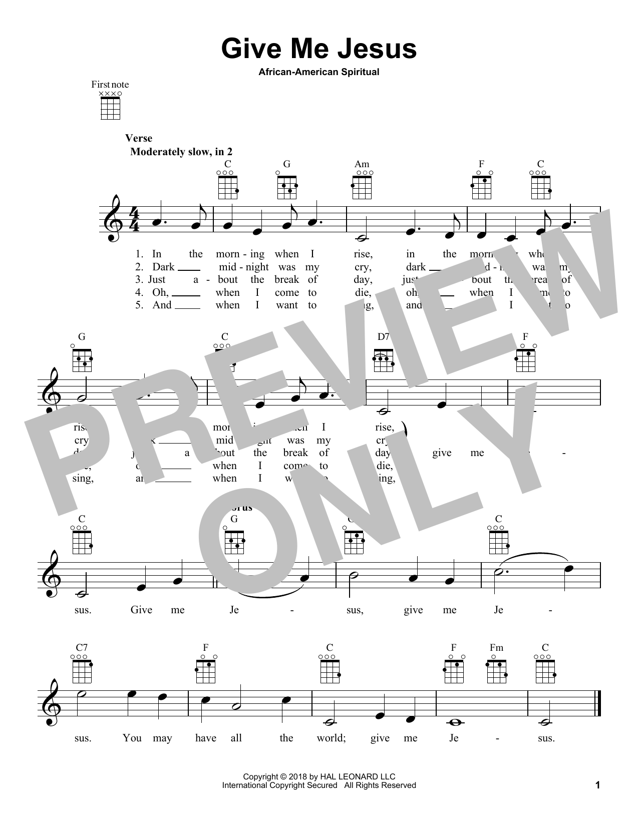 Download African-American Spiritual Give Me Jesus Sheet Music and learn how to play Ukulele PDF digital score in minutes