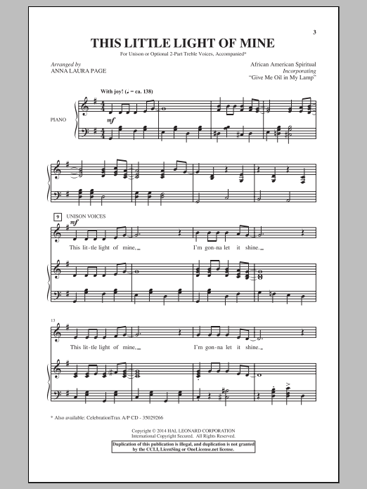 Download Anna Laura Page Give Me Oil In My Lamp Sheet Music and learn how to play Choral PDF digital score in minutes