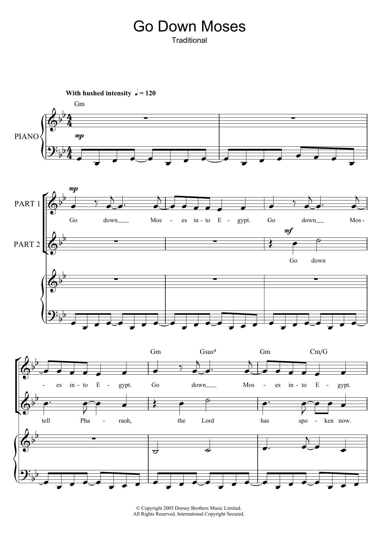 Download Traditional Go Down Moses Sheet Music and learn how to play 2-Part Choir PDF digital score in minutes
