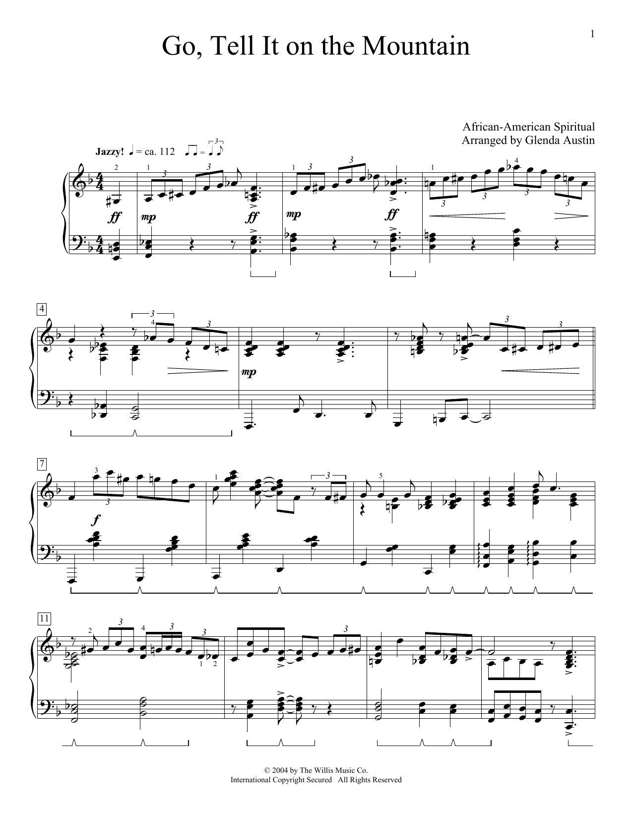 Download African-American Spiritual Go, Tell It On The Mountain (arr. Glenda Austin) Sheet Music and learn how to play Piano Solo PDF digital score in minutes