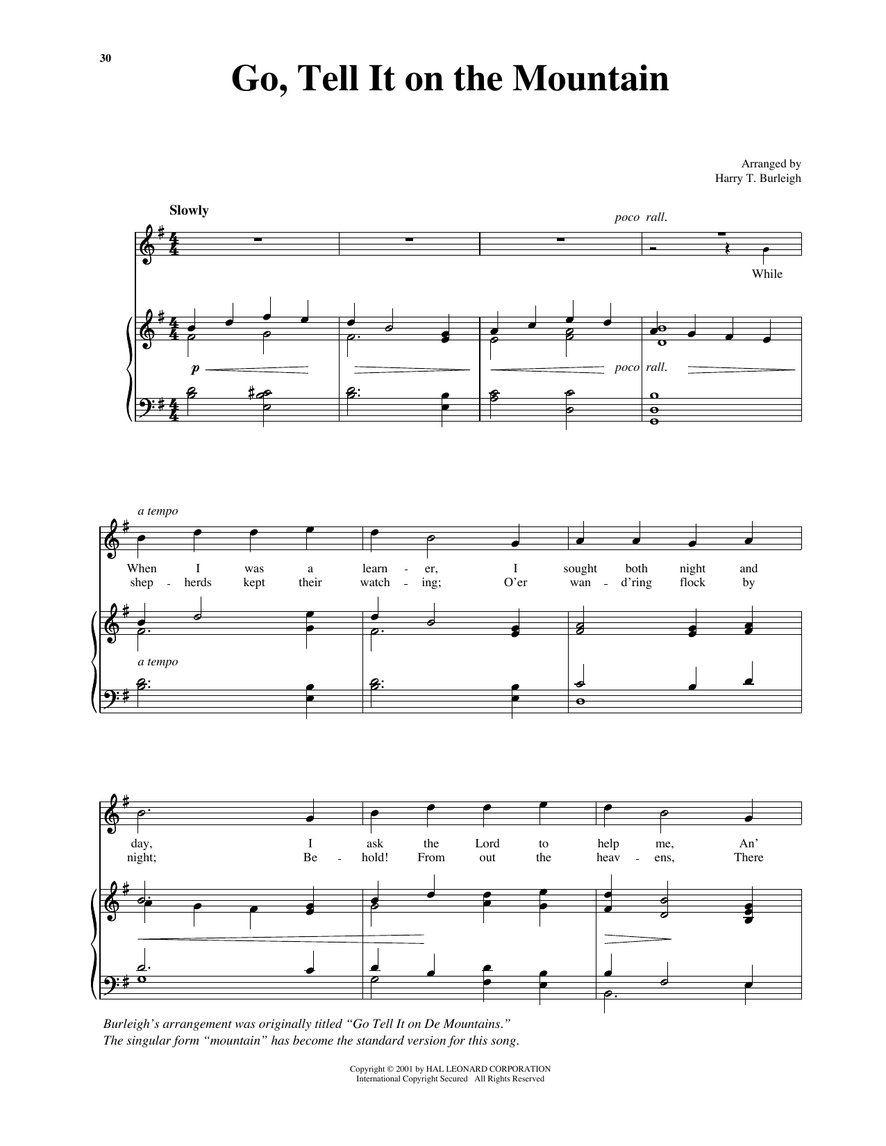 Download African American Spiritual Go Tell It On The Mountain (arr. Richard Walters) (High Voice) Sheet Music and learn how to play Piano & Vocal PDF digital score in minutes