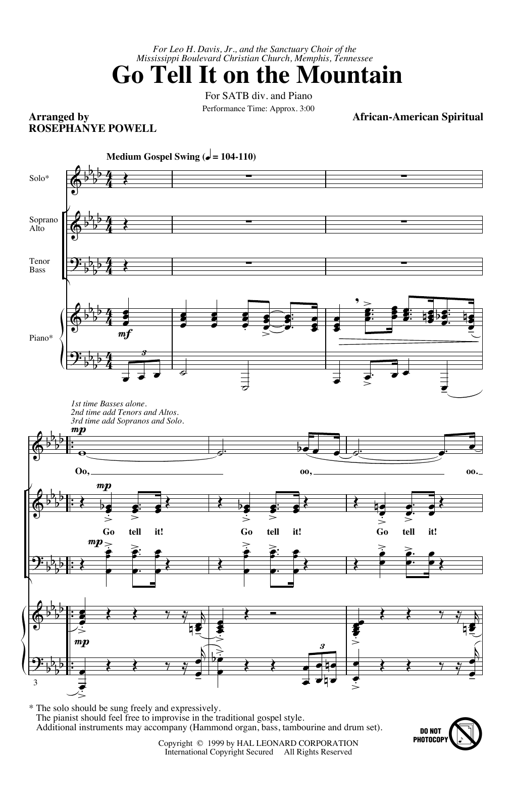 Download African-American Spiritual Go, Tell It On The Mountain (arr. Rosephanye Powell) Sheet Music and learn how to play SATB Choir PDF digital score in minutes