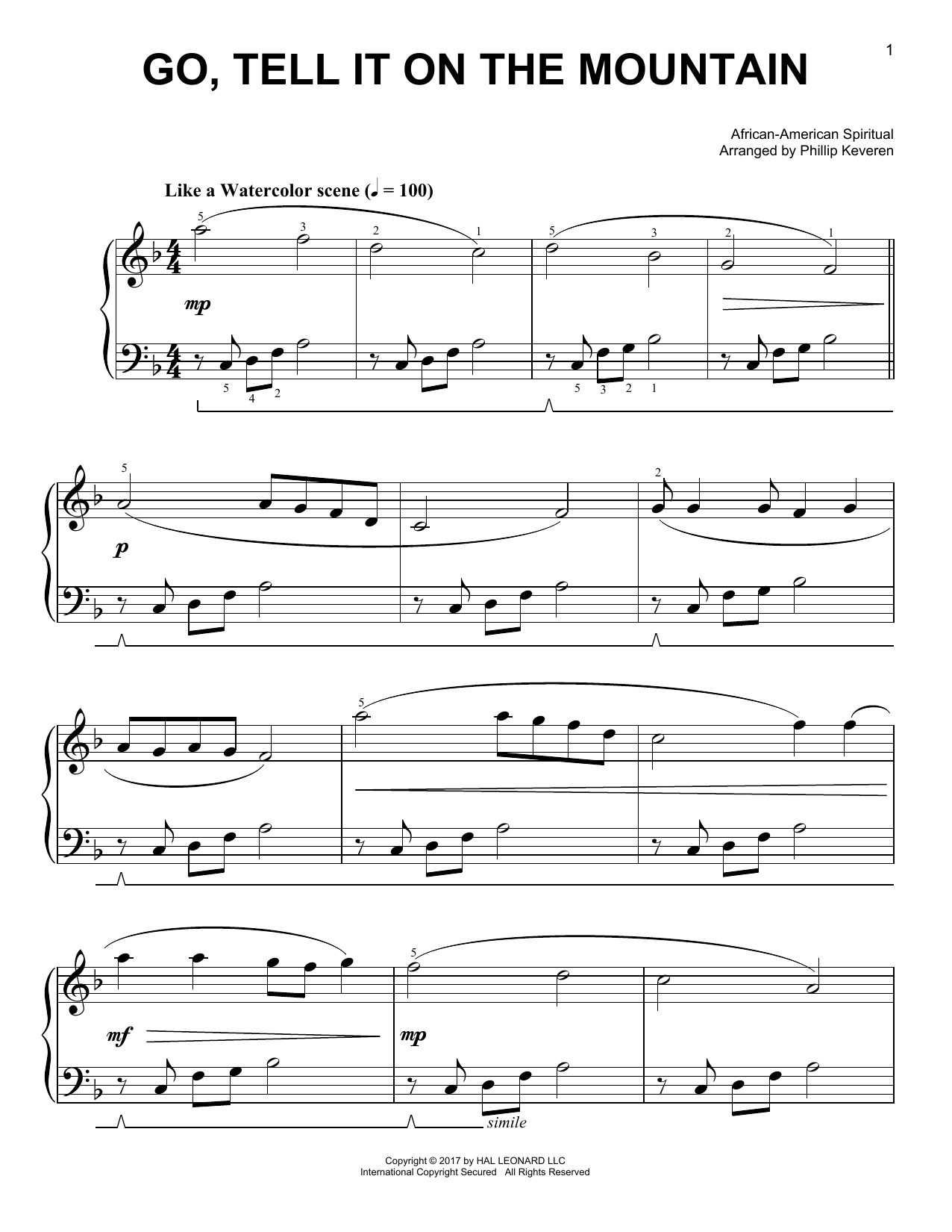 Download Phillip Keveren Go, Tell It On The Mountain Sheet Music and learn how to play Easy Piano PDF digital score in minutes