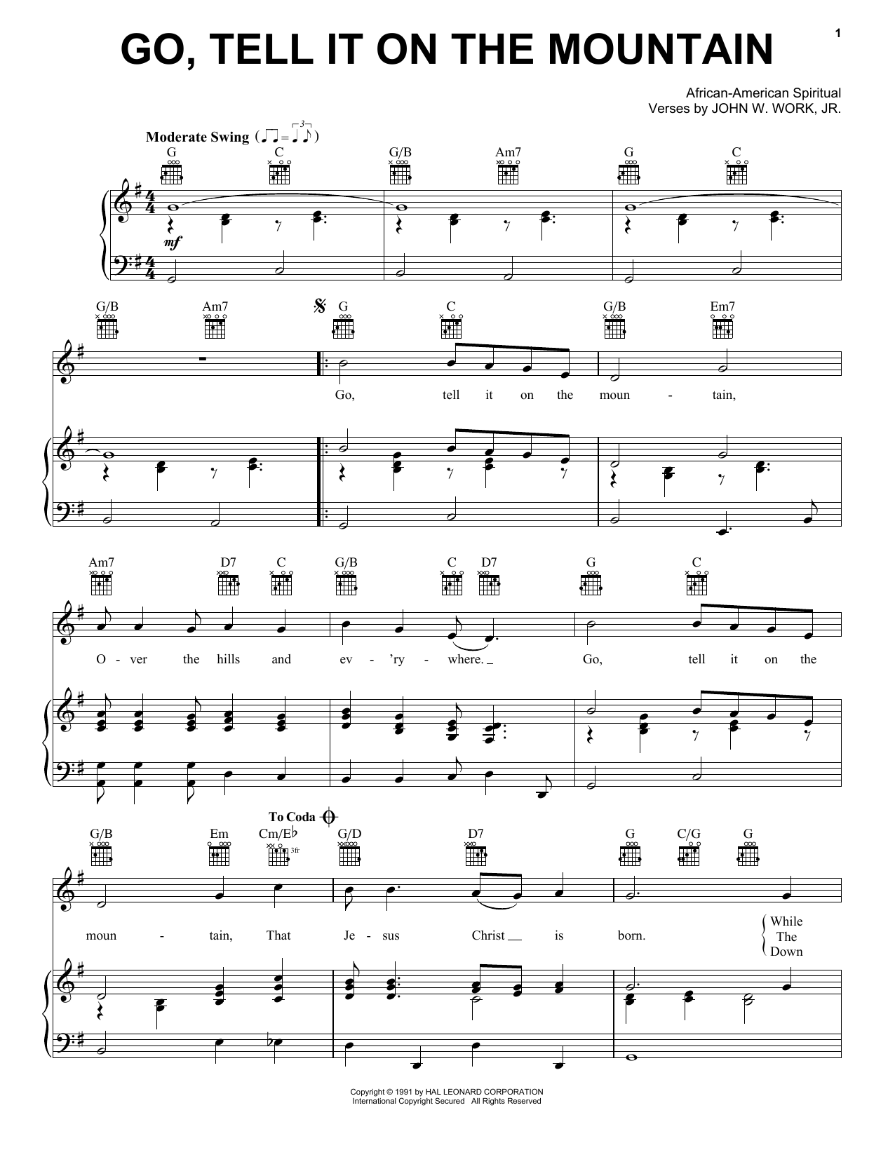 Download African-American Spiritual Go, Tell It On The Mountain Sheet Music and learn how to play Tenor Saxophone PDF digital score in minutes