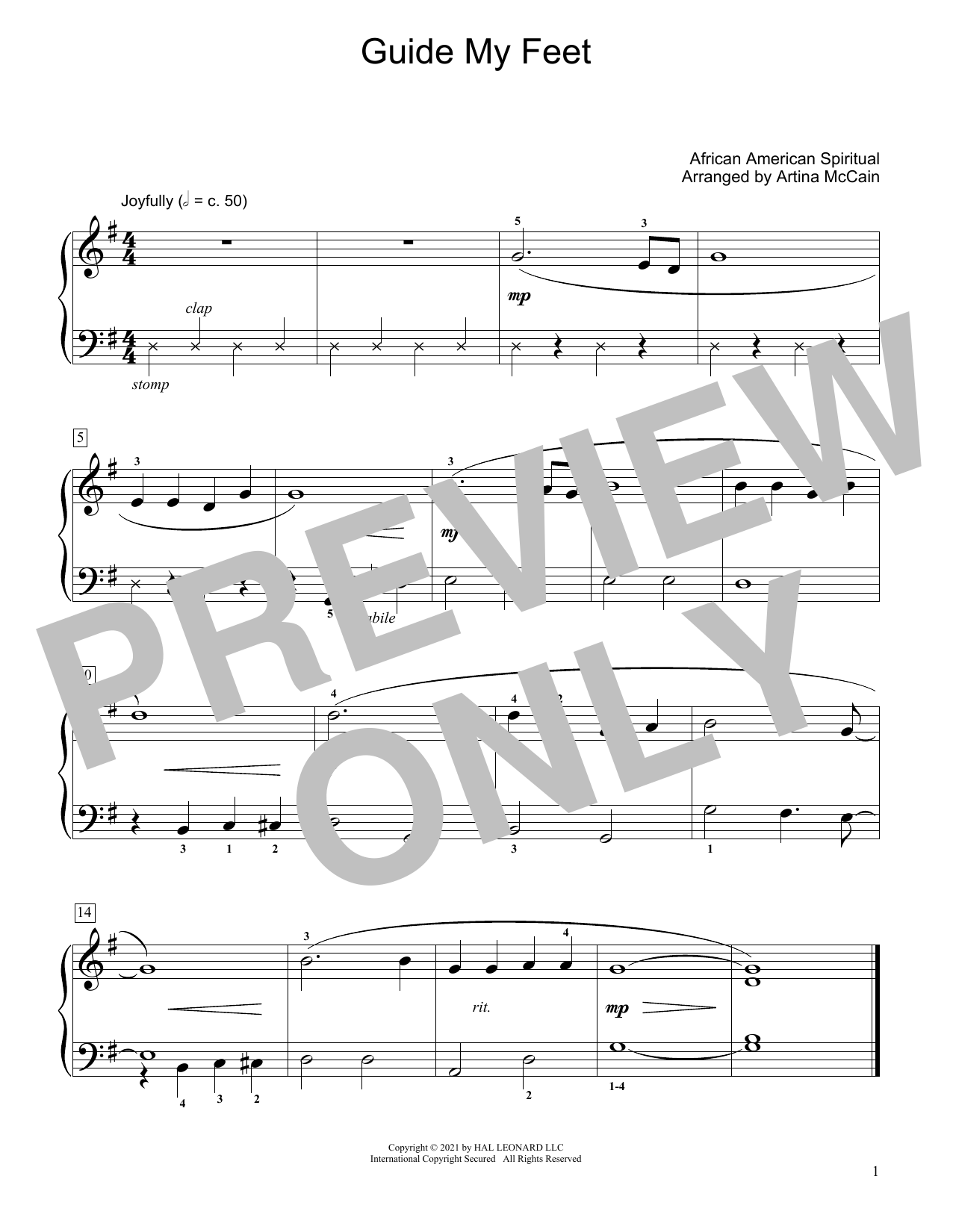 Download African-American Spiritual Guide My Feet (arr. Artina McCain) Sheet Music and learn how to play Educational Piano PDF digital score in minutes
