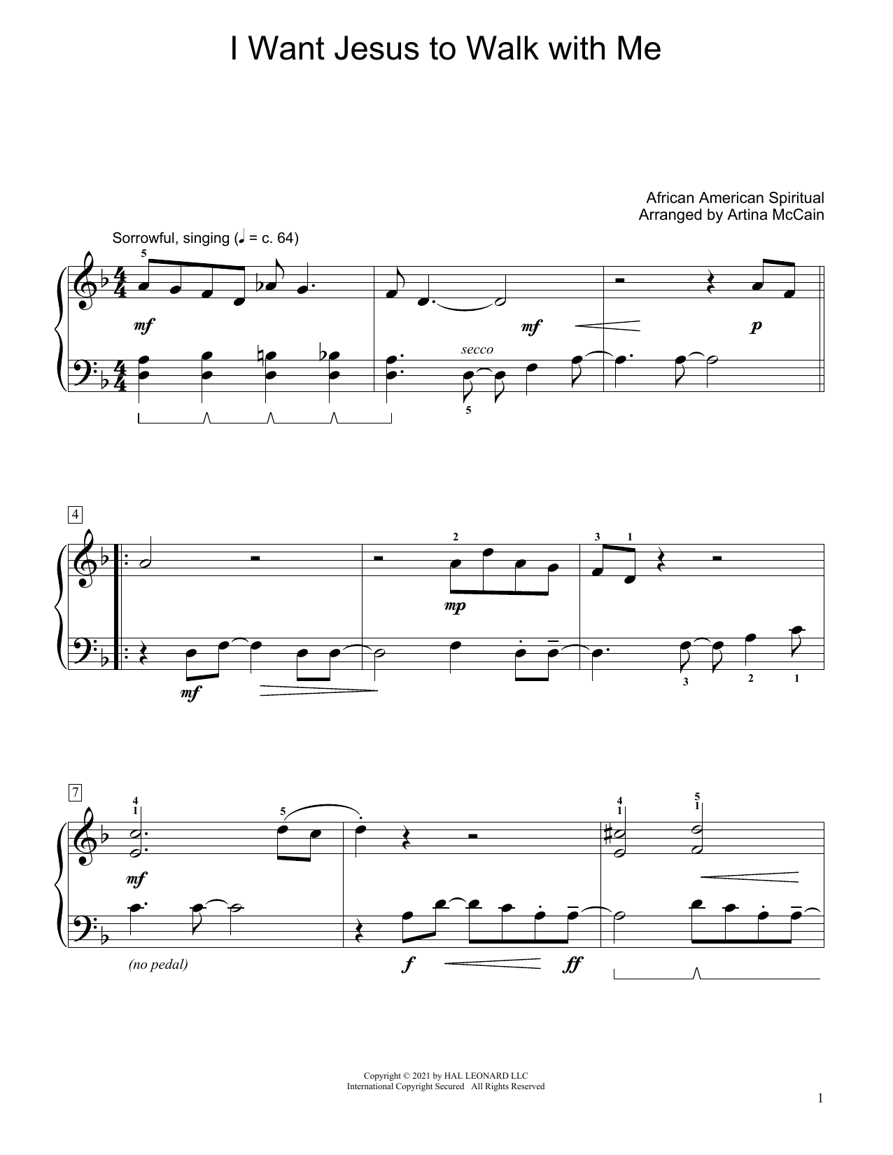 Download African-American Spiritual I Want Jesus To Walk With Me (arr. Artina McCain) Sheet Music and learn how to play Educational Piano PDF digital score in minutes