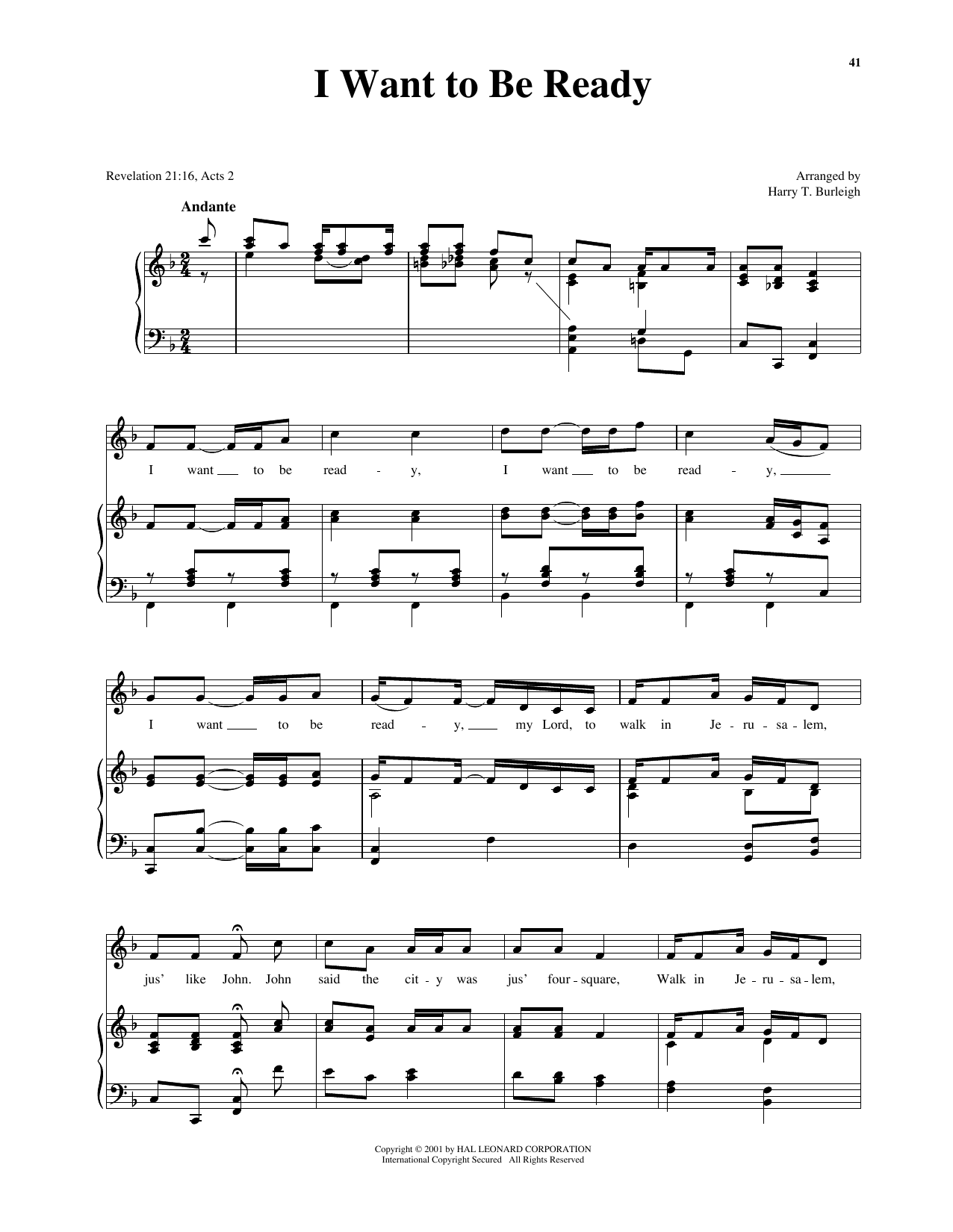 Download African American Spiritual I Want To Be Ready (arr. Richard Walters) (High Voice) Sheet Music and learn how to play Piano & Vocal PDF digital score in minutes