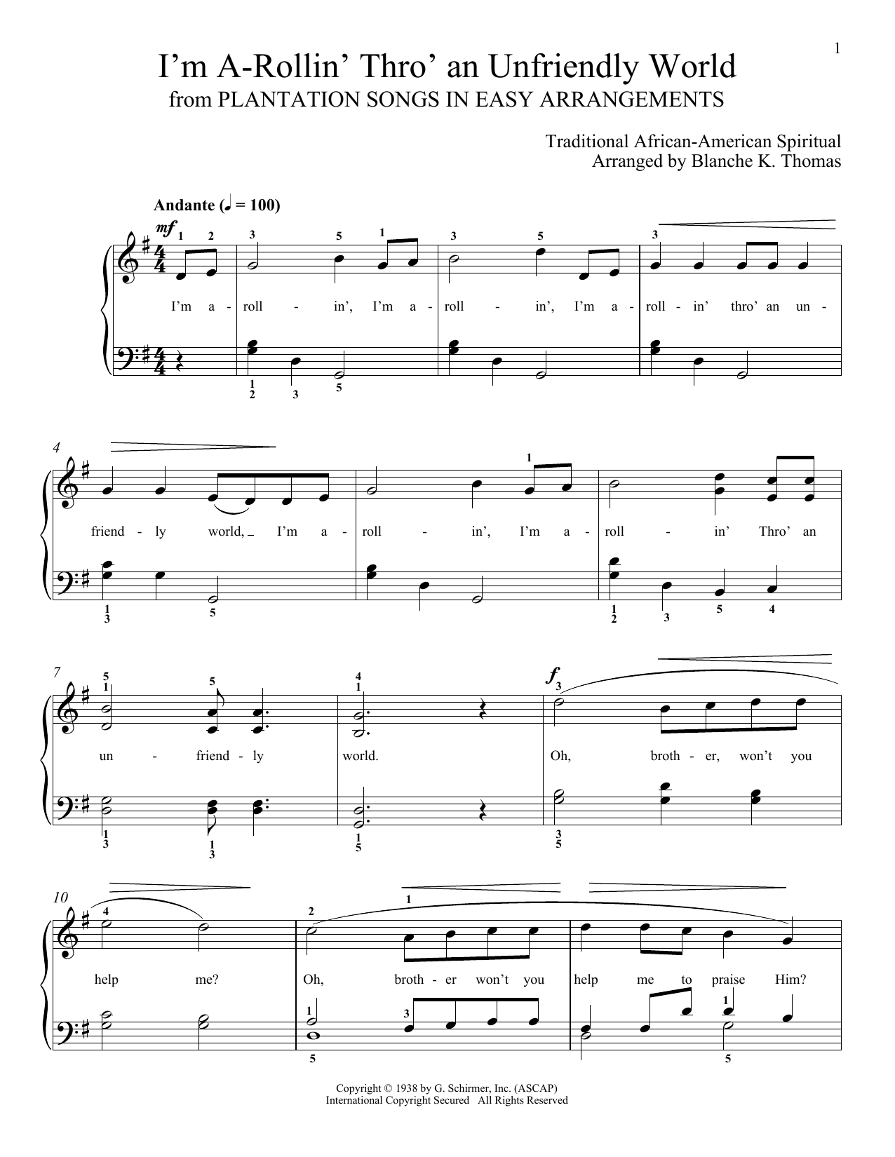 Download African-American Spiritual I'm A Rollin' Thro' An Unfriendly World Sheet Music and learn how to play Piano Solo PDF digital score in minutes