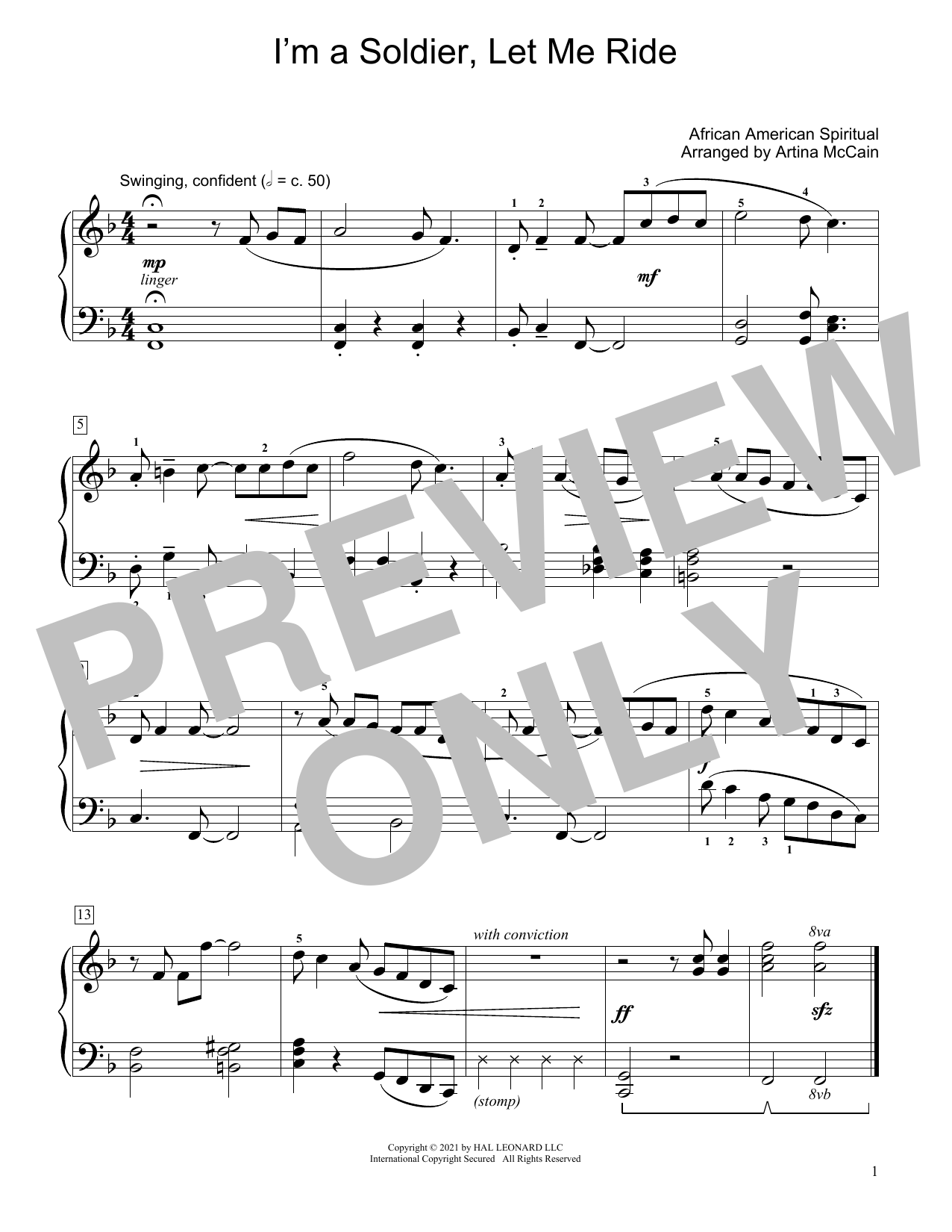 Download African American Spiritual I'm A Soldier, Let Me Ride (arr. Artina McCain) Sheet Music and learn how to play Educational Piano PDF digital score in minutes
