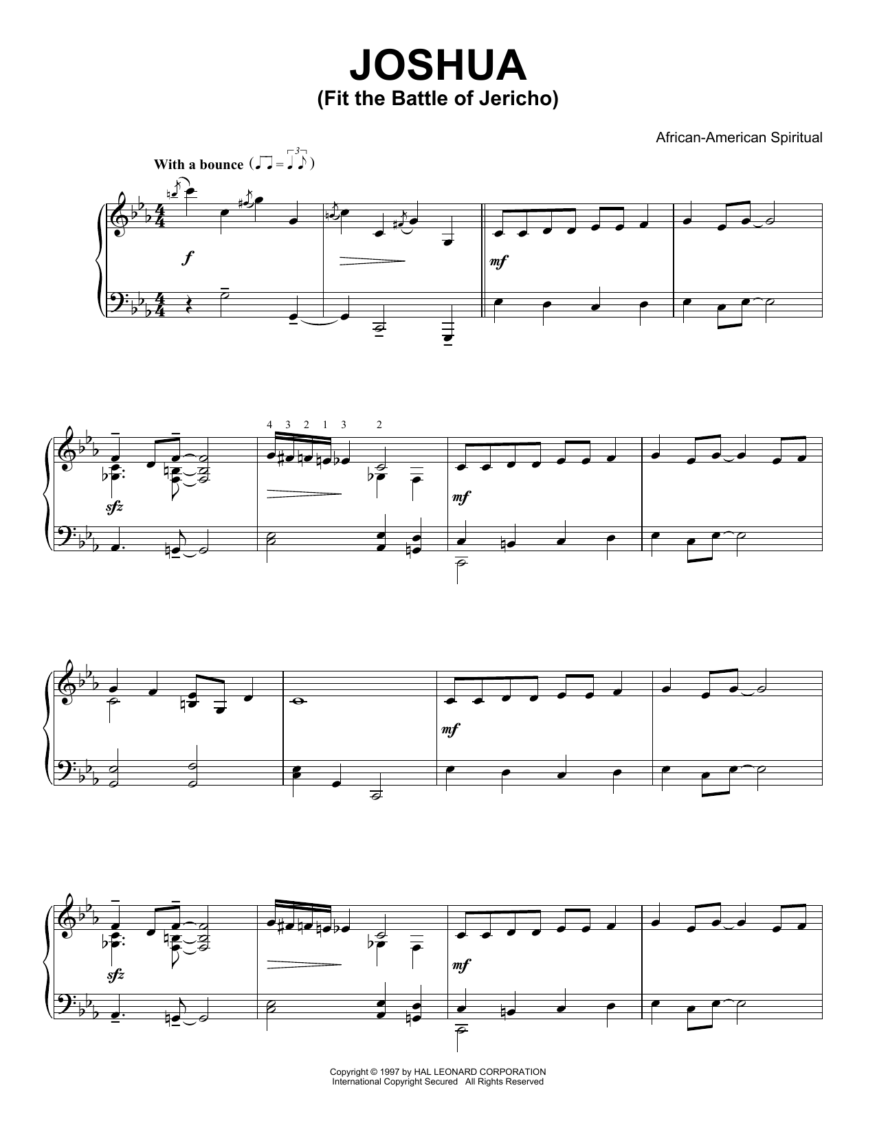 Download African-American Spiritual Joshua (Fit The Battle Of Jericho) (arr. Kurt Kaiser) Sheet Music and learn how to play Piano Solo PDF digital score in minutes
