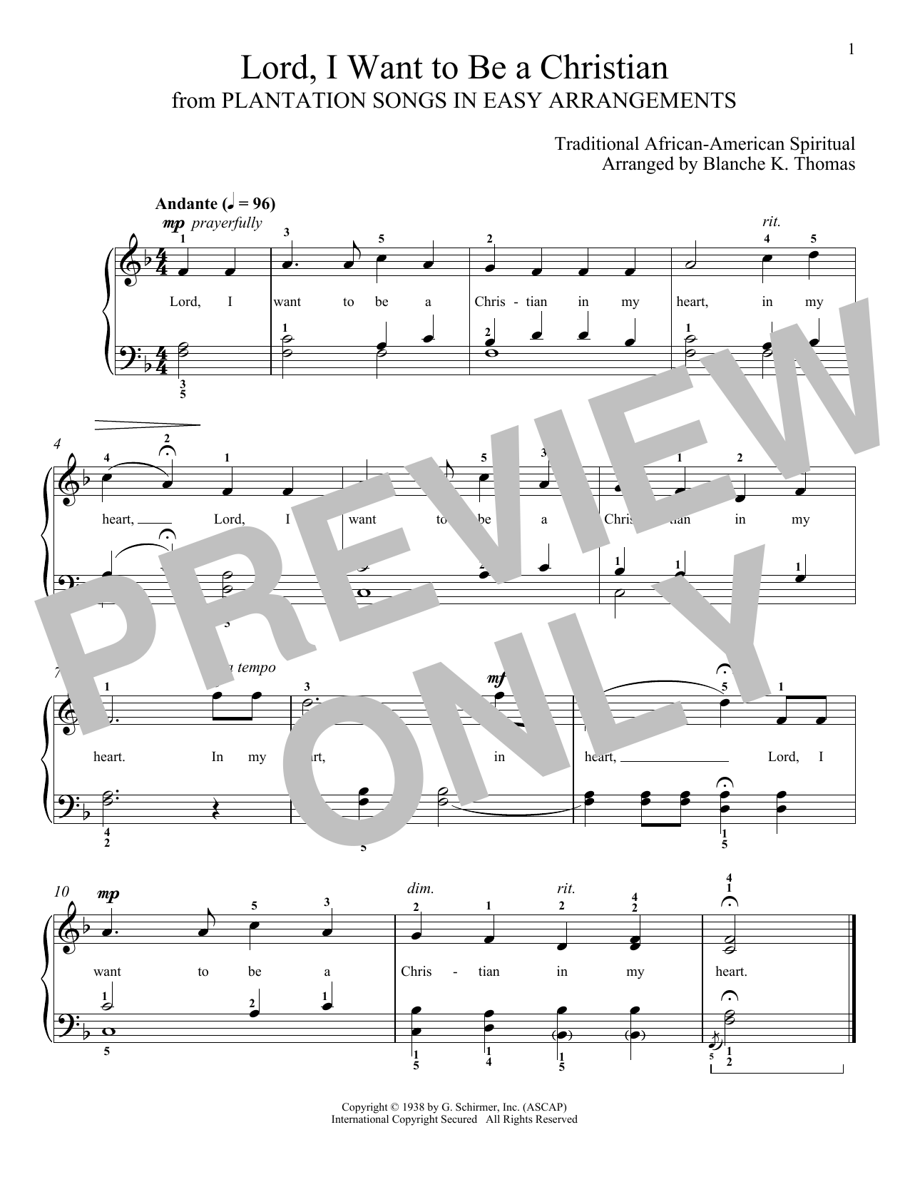 Download African-American Spiritual Lord, I Want To Be A Christian Sheet Music and learn how to play Piano Solo PDF digital score in minutes