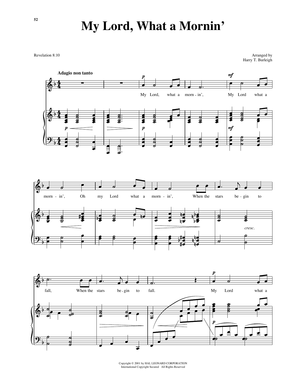 Download African American Spiritual My Lord, What A Morning (arr. Richard Walters) (High Voice) Sheet Music and learn how to play Piano & Vocal PDF digital score in minutes