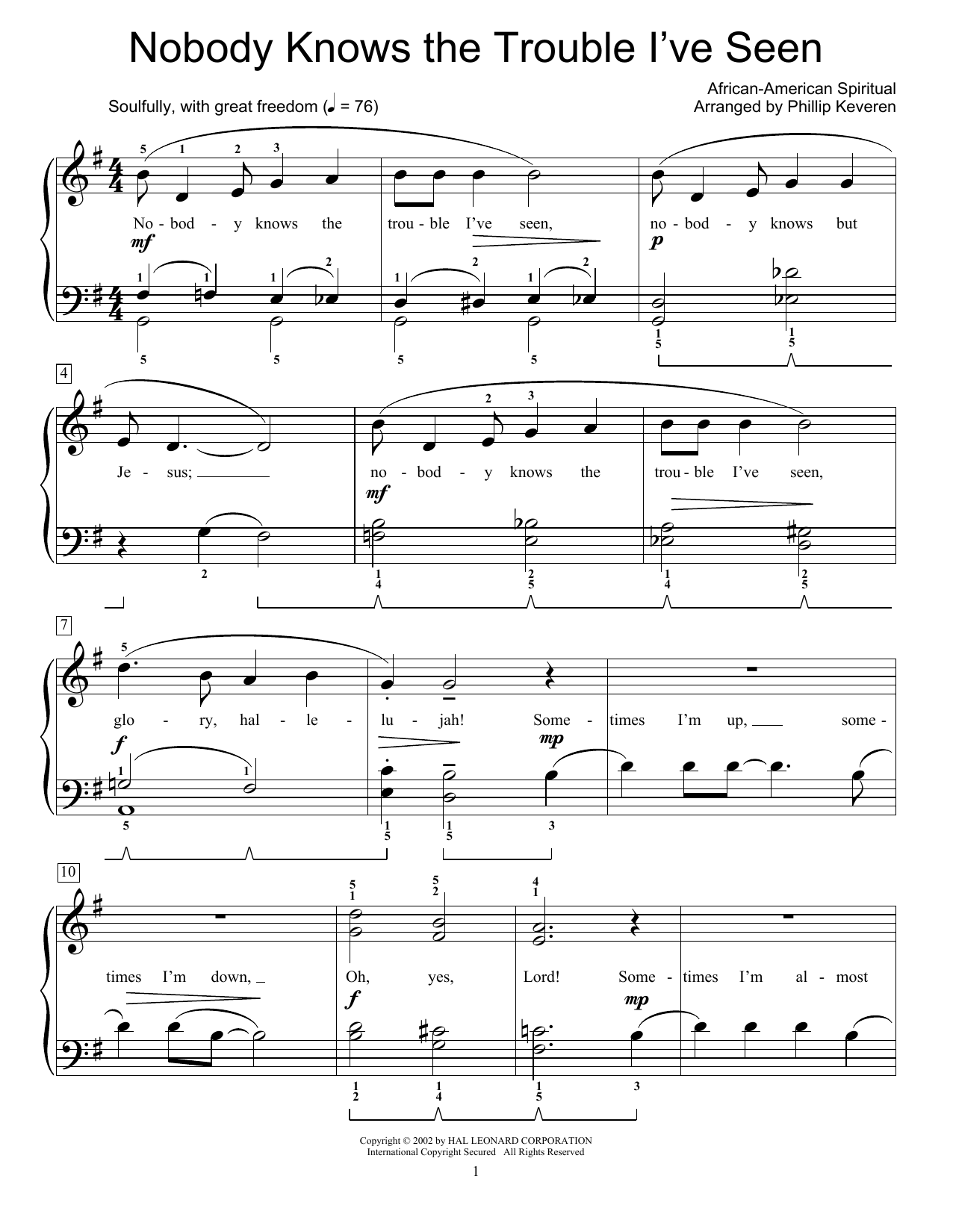 Download African-American Spiritual Nobody Knows The Trouble I've Seen Sheet Music and learn how to play Educational Piano PDF digital score in minutes