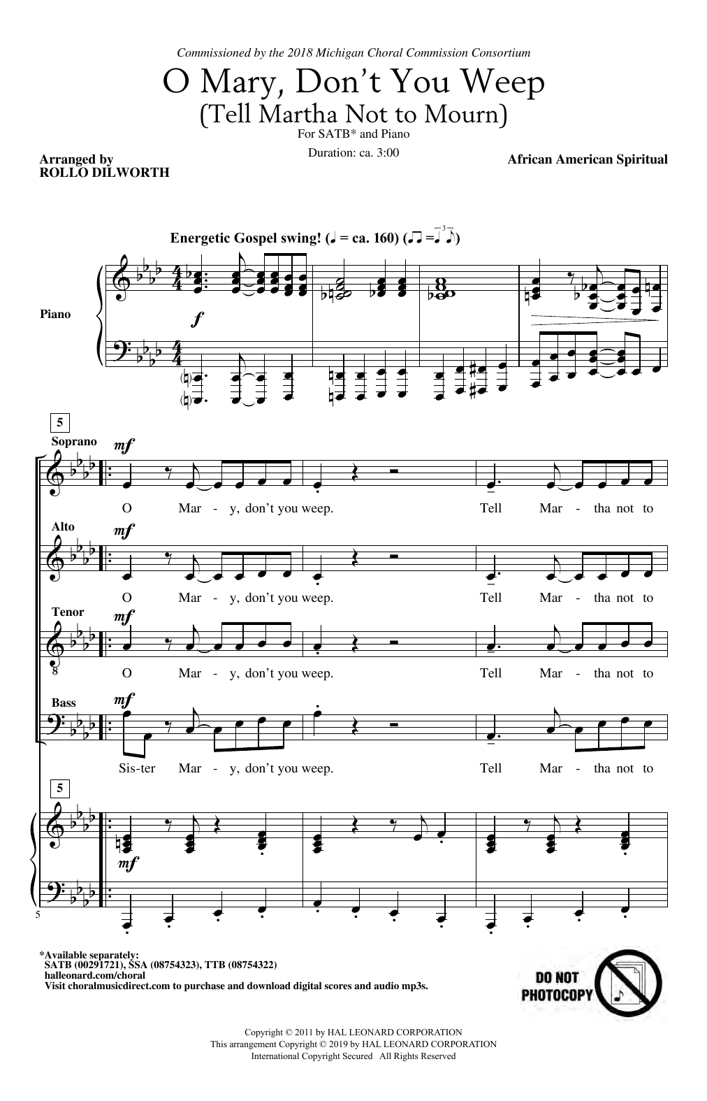 Download African-American Spiritual O Mary, Don't You Weep (Tell Martha Not to Mourn) (arr. Rollo Dilworth) Sheet Music and learn how to play SATB Choir PDF digital score in minutes