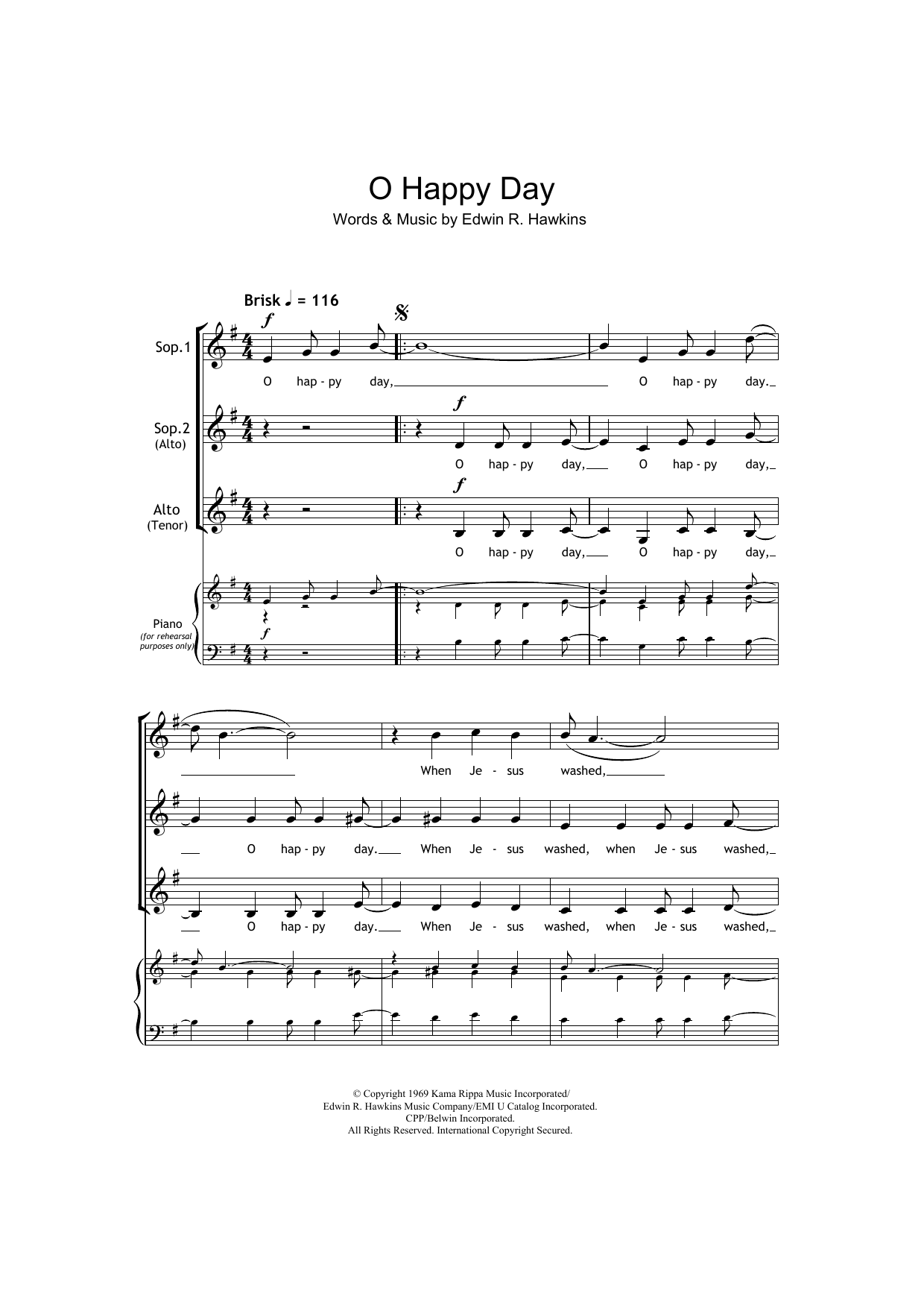 Download African-American Spiritual Oh Happy Day Sheet Music and learn how to play SSA PDF digital score in minutes