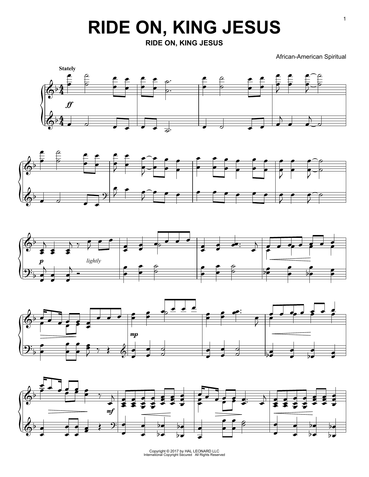 Download African-American Spiritual Ride On, King Jesus Sheet Music and learn how to play Piano PDF digital score in minutes