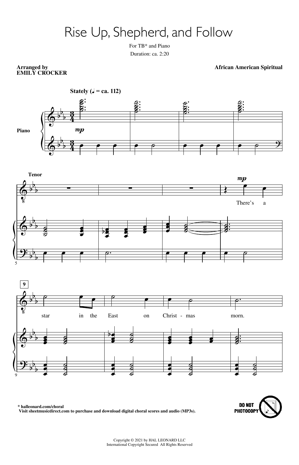 Download African American Spiritual Rise Up, Shepherd, And Follow (arr. Emily Crocker) Sheet Music and learn how to play TB Choir PDF digital score in minutes