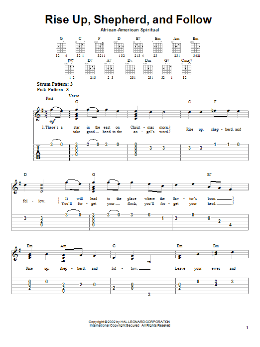 Download African-American Spiritual Rise Up, Shepherd, And Follow Sheet Music and learn how to play Easy Guitar Tab PDF digital score in minutes