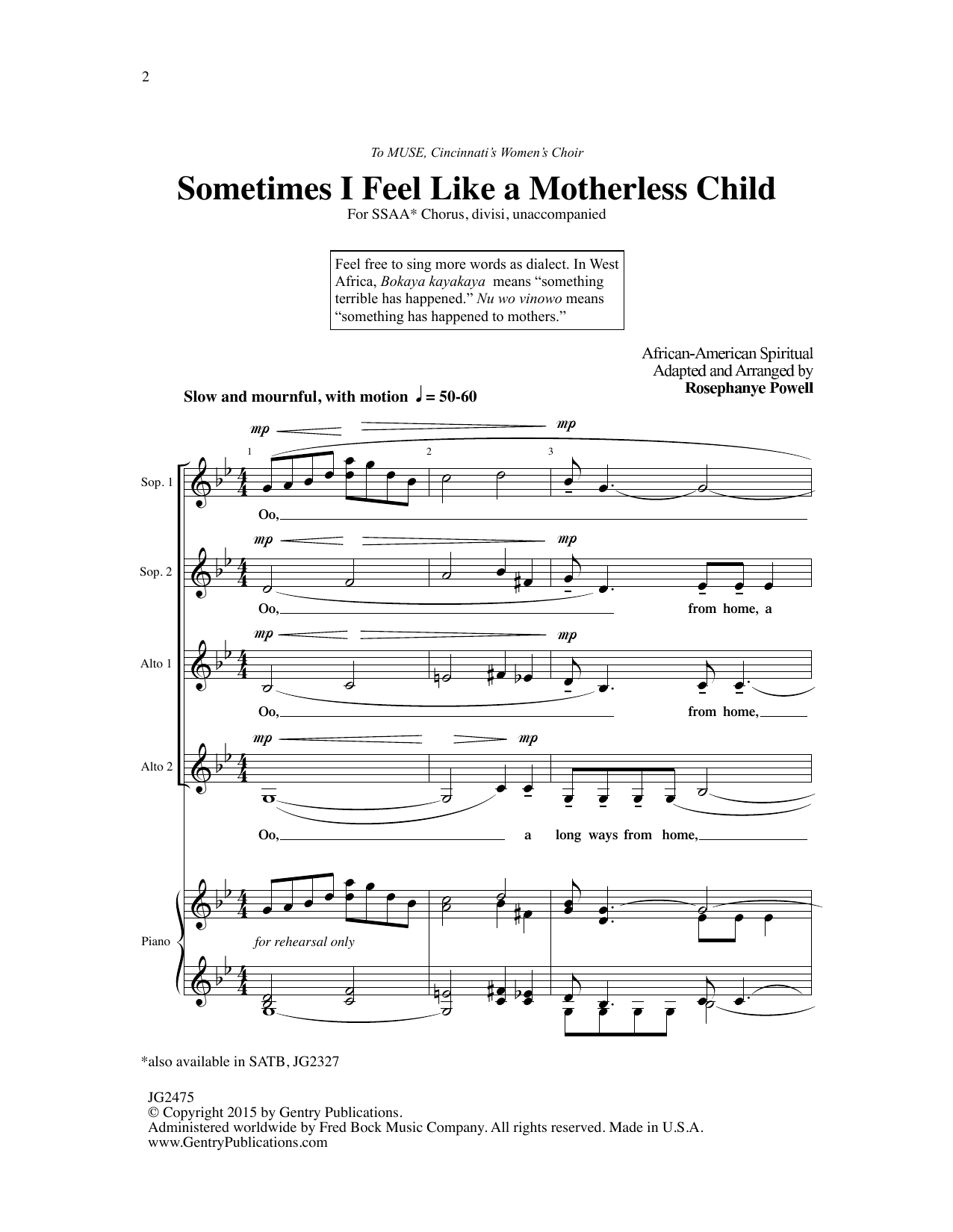 Download African-American Spiritual Sometimes I Feel Like A Motherless Child (arr. Rosephanye Powell) Sheet Music and learn how to play SSA Choir PDF digital score in minutes
