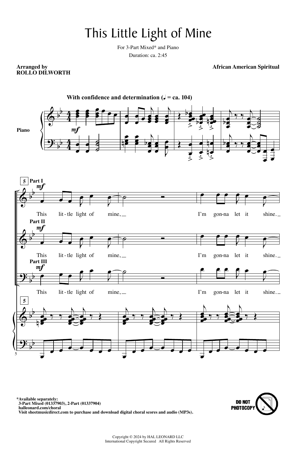 Download African-American Spiritual This Little Light Of Mine (arr. Rollo Dilworth) Sheet Music and learn how to play 2-Part Choir PDF digital score in minutes