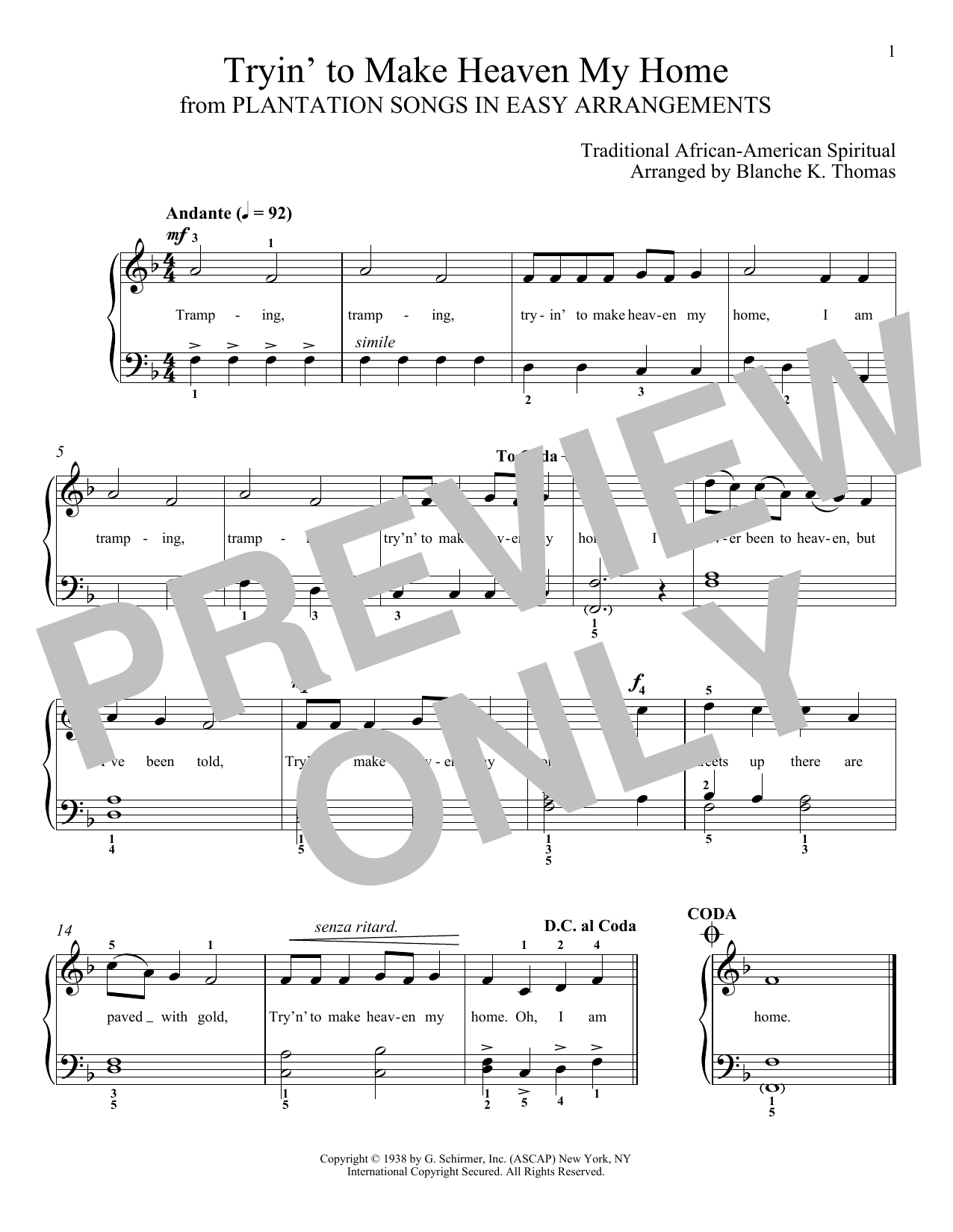 Download African-American Spiritual Tryin' To Make Heaven My Home Sheet Music and learn how to play Piano Solo PDF digital score in minutes
