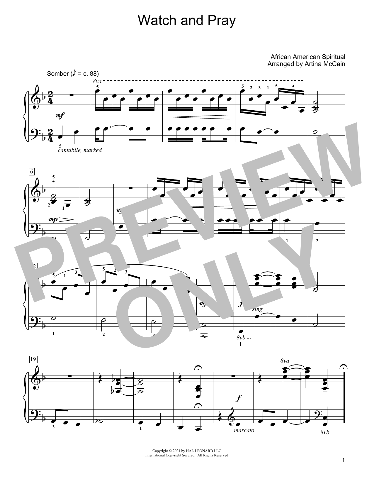 Download African American Spiritual Watch And Pray (arr. Artina McCain) Sheet Music and learn how to play Educational Piano PDF digital score in minutes