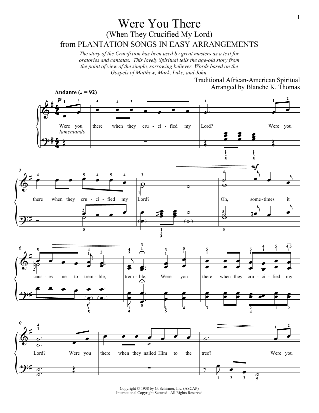 Download African-American Spiritual Were You There When They Crucified My Lord? Sheet Music and learn how to play Piano Solo PDF digital score in minutes