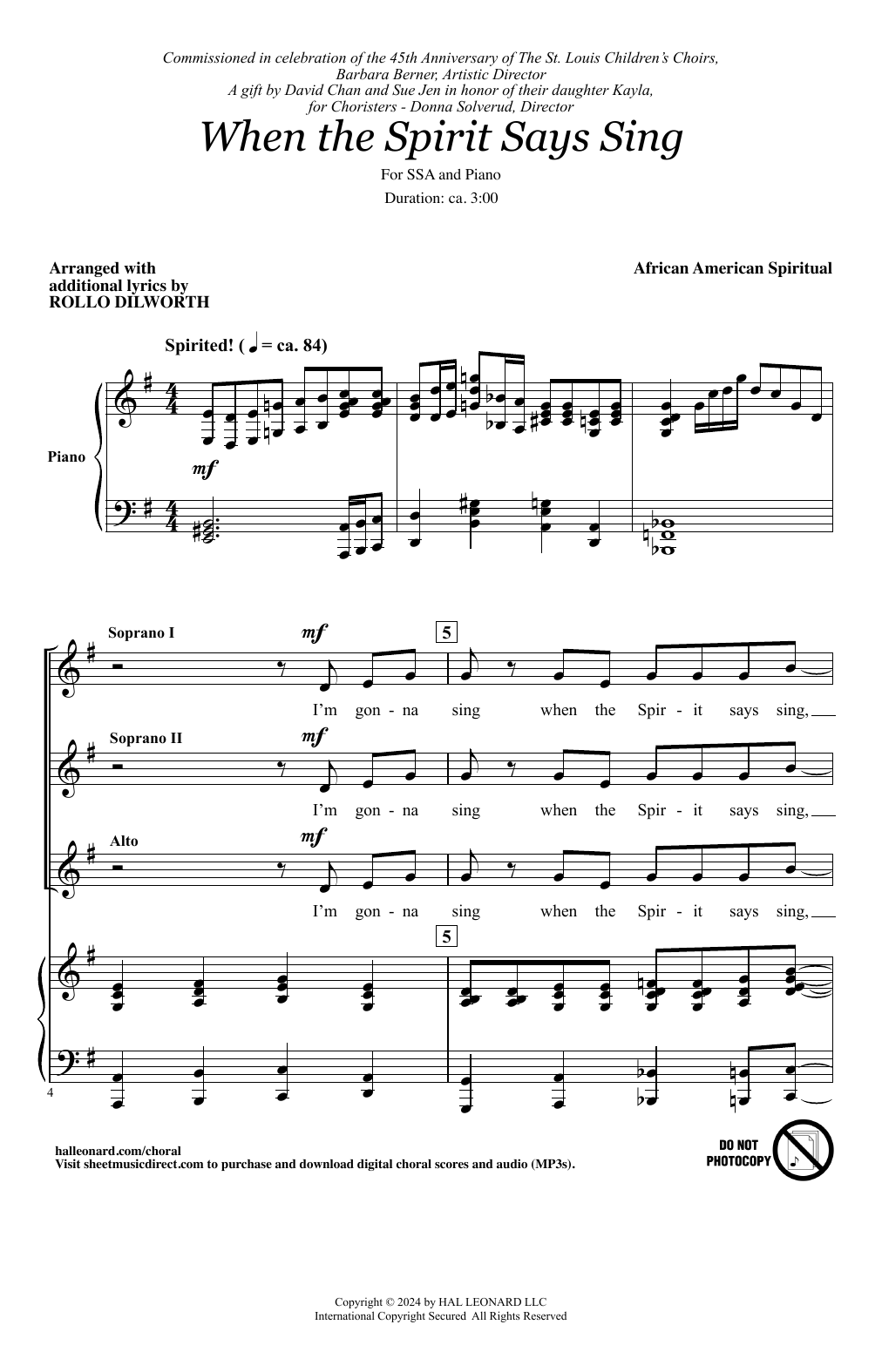 Download African American Spiritual When The Spirit Says Sing (arr. Rollo Dilworth) Sheet Music and learn how to play SSA Choir PDF digital score in minutes