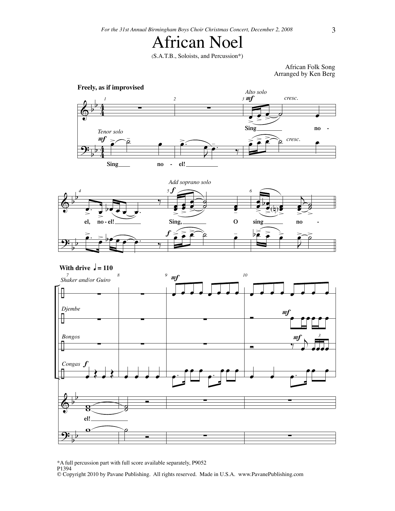 Download African Folk Song African Noel (arr. Ken Berg) Sheet Music and learn how to play SATB Choir PDF digital score in minutes