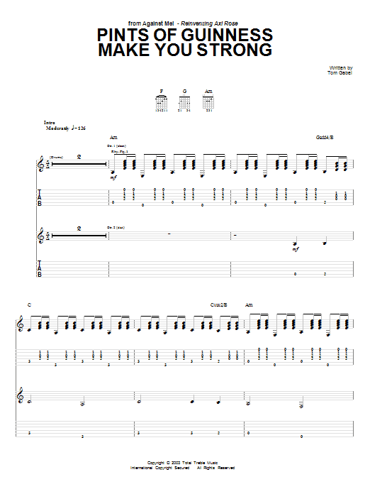 Download Against Me! Pints Of Guinness Makes You Strong Sheet Music and learn how to play Guitar Tab PDF digital score in minutes