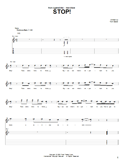 Download Against Me! Stop! Sheet Music and learn how to play Guitar Tab PDF digital score in minutes