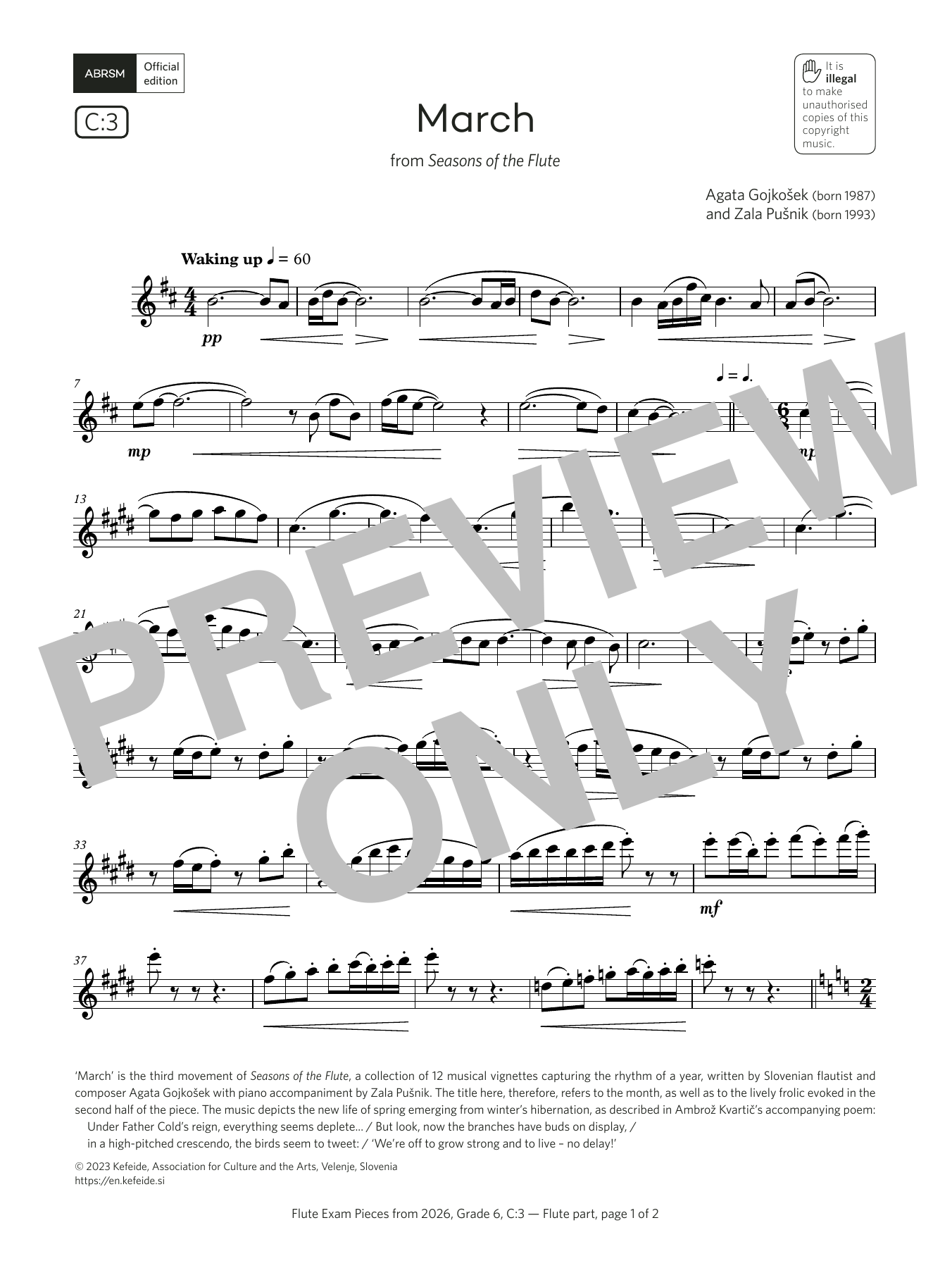 Download Agata Gojkošek March (Grade 6, list C3, from the ABRSM Flute Syllabus from 2026) Sheet Music and learn how to play Flute Solo PDF digital score in minutes
