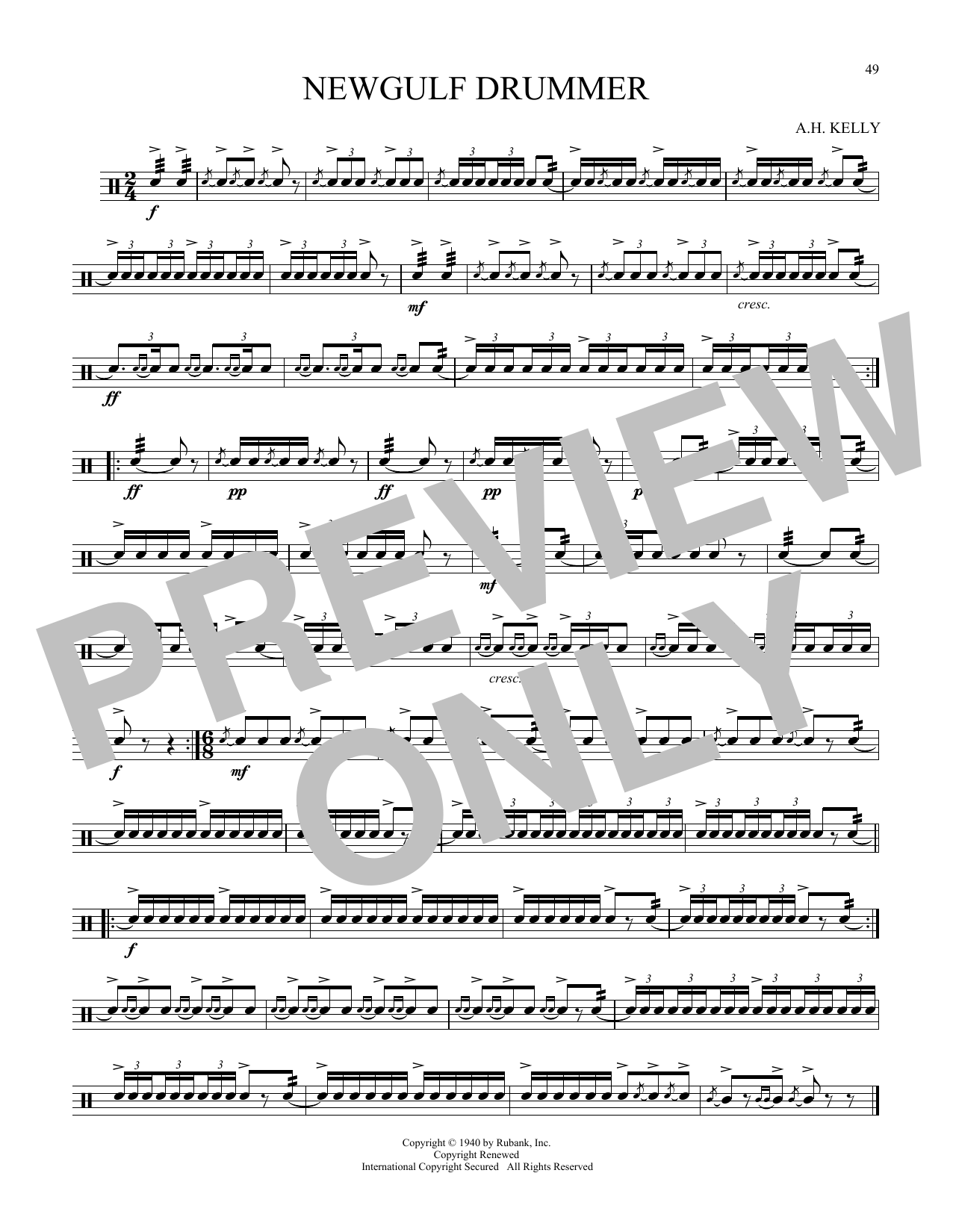 Download A.H. Kelly Newgulf Drummer Sheet Music and learn how to play Snare Drum Solo PDF digital score in minutes