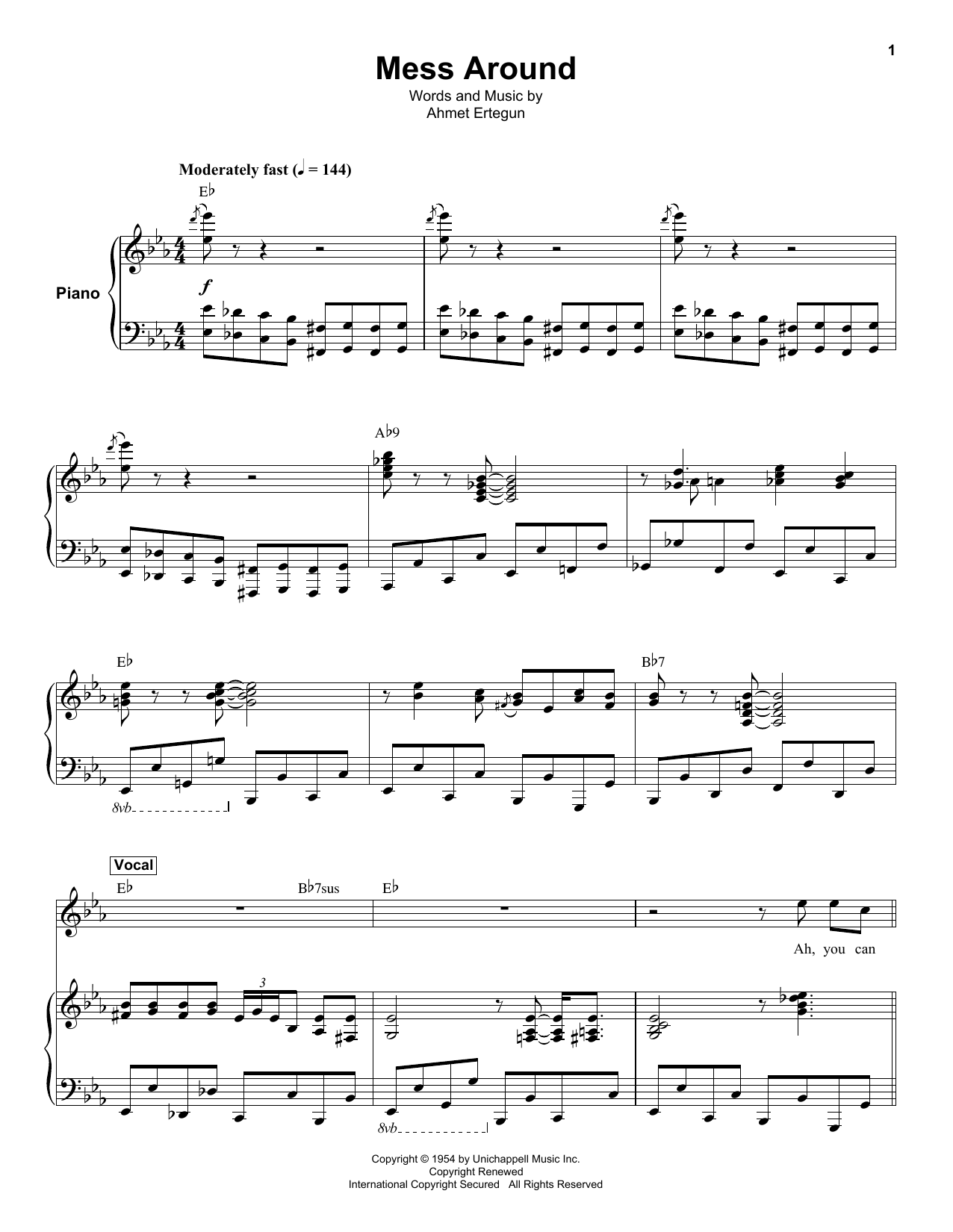 Download Ahmet Ertegun Mess Around Sheet Music and learn how to play Keyboard Transcription PDF digital score in minutes