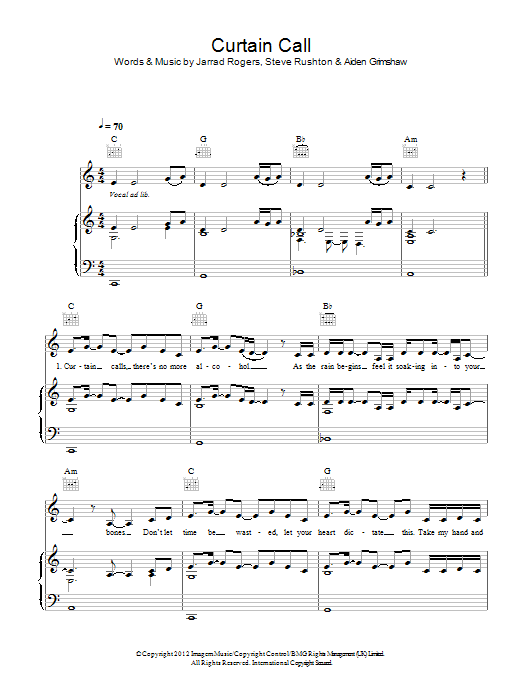 Download Aiden Grimshaw Curtain Call Sheet Music and learn how to play Piano, Vocal & Guitar (Right-Hand Melody) PDF digital score in minutes