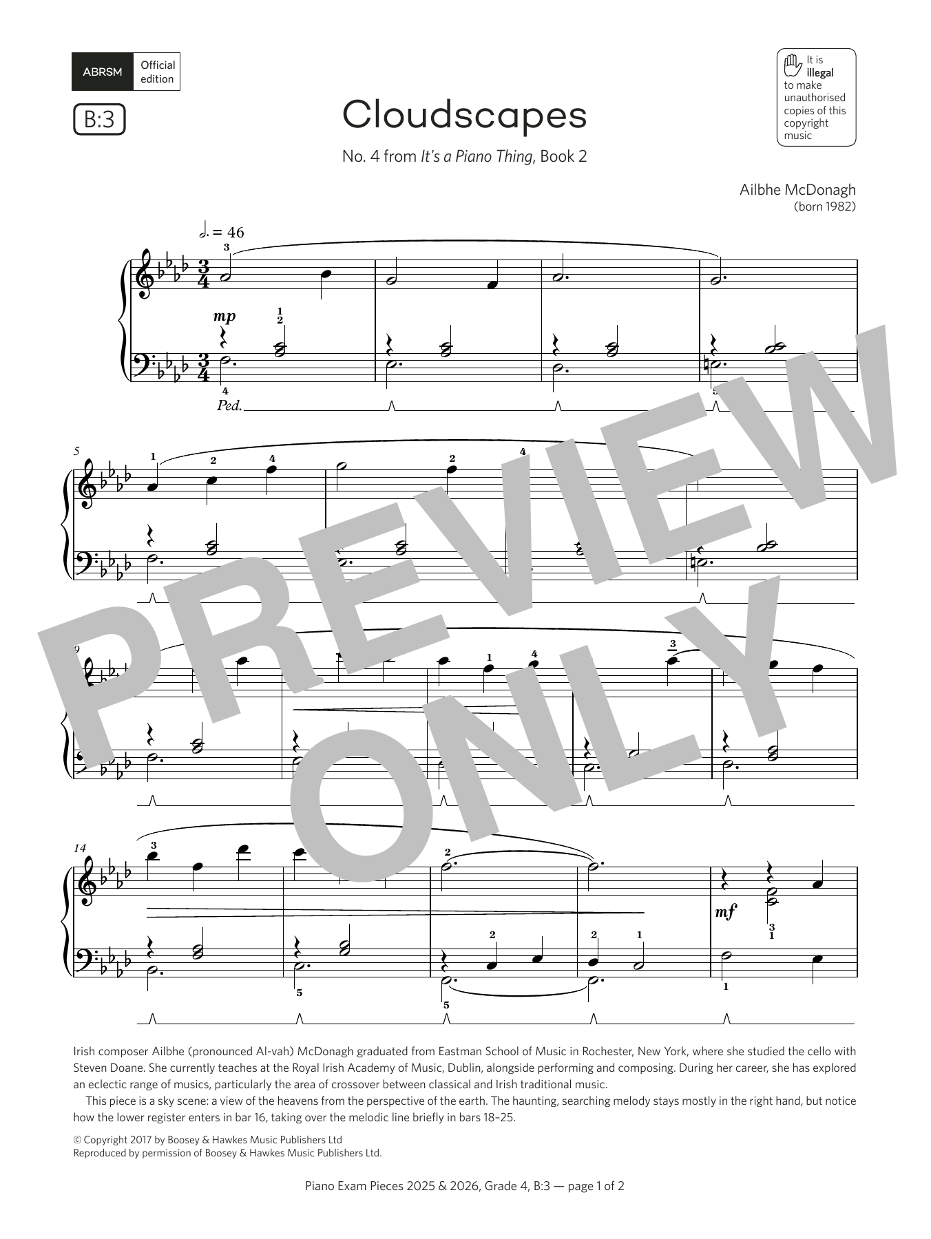 Download Ailbhe McDonagh Cloudscapes (Grade 4, list B3, from the ABRSM Piano Syllabus 2025 & 2026) Sheet Music and learn how to play Piano Solo PDF digital score in minutes